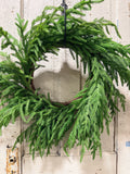 Norfolk Pine 24” Wreath Farmhouse Christmas Holiday Draping Faux Greenery On 14” Grapevine Base
