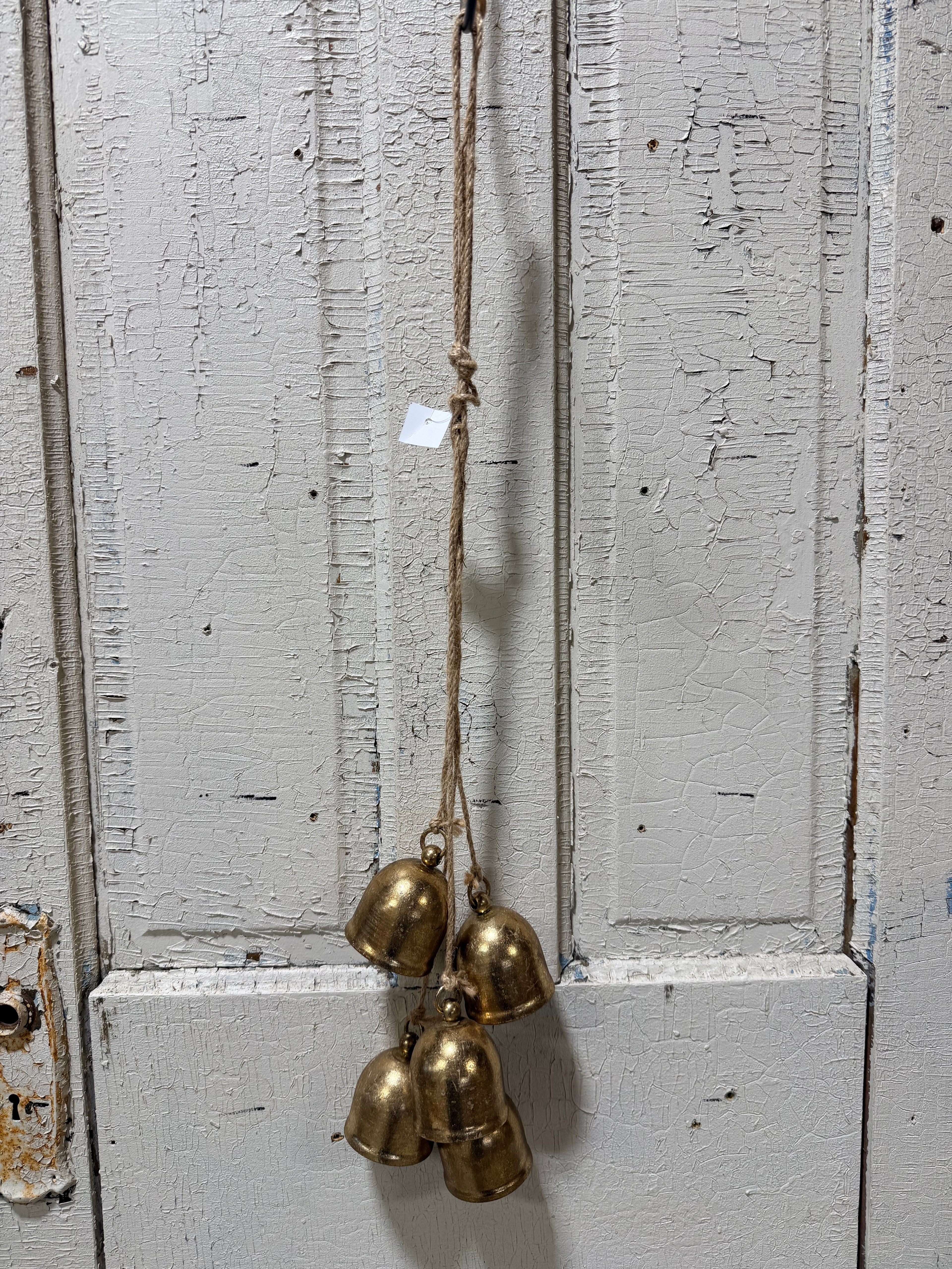Gold Antique Style Dasher Christmas Bells On Burlap Rope Holiday
