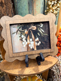 Mistletoe Bow Scalloped Wood Framed Art 6.5” x 8” Vintage Style Christmas