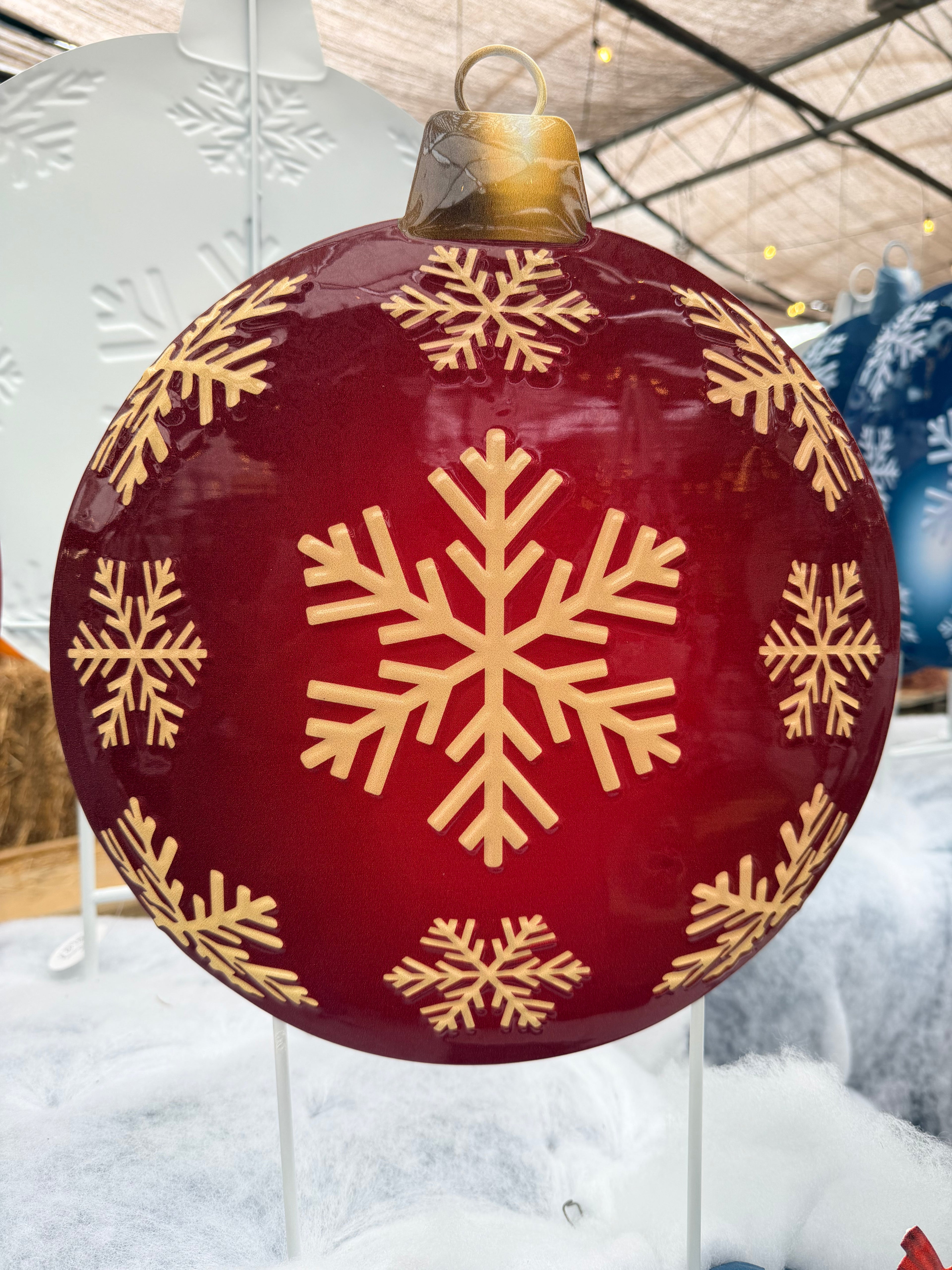 Red & Gold Snowflake Christmas Ornament Yard Stake Stands 24” Tall Holiday Outdoor Decor