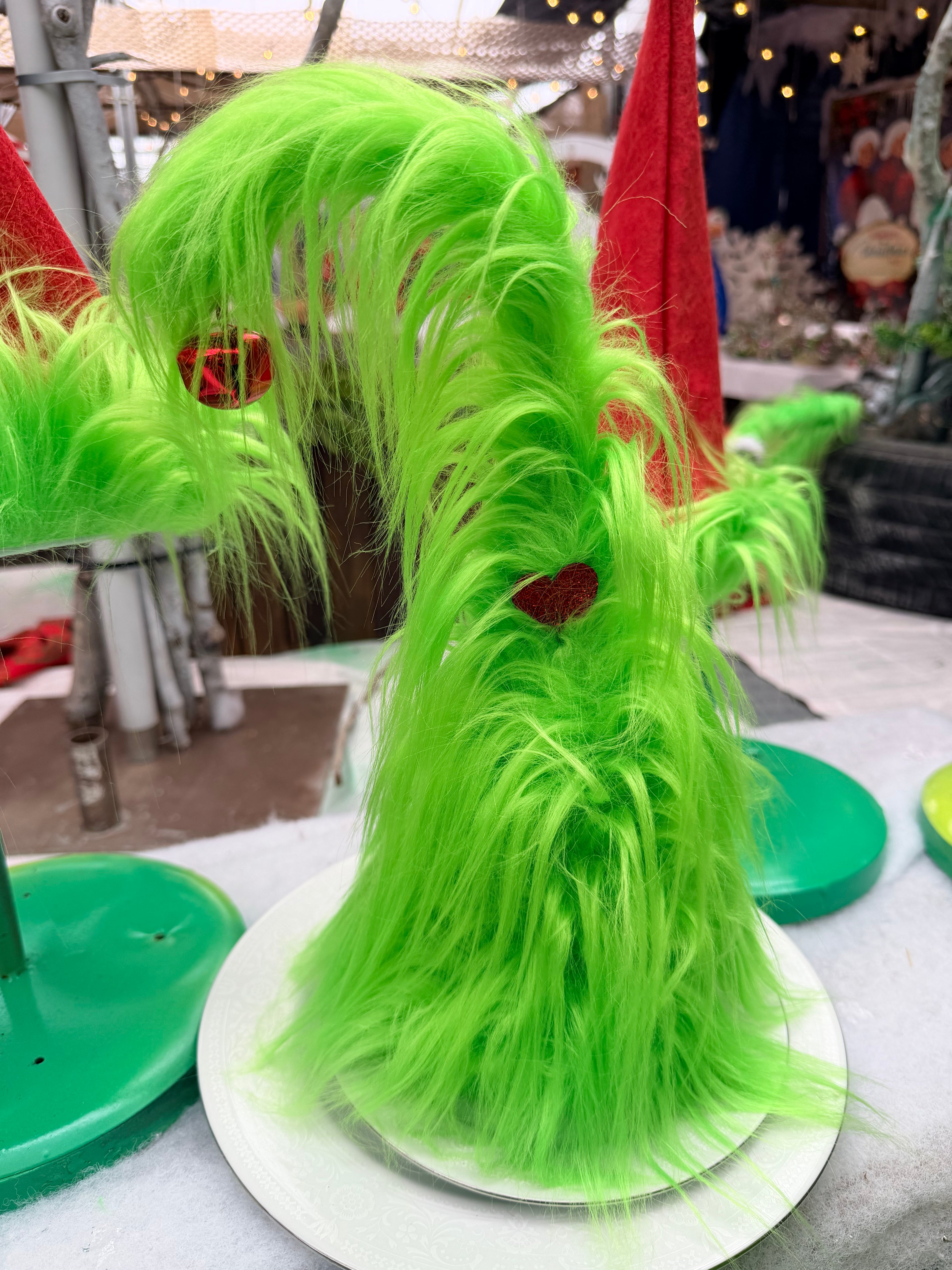 Whimsical Lime Green Furry Christmas Trees Set of Two Shaggy Tabletop Decor Whimsical