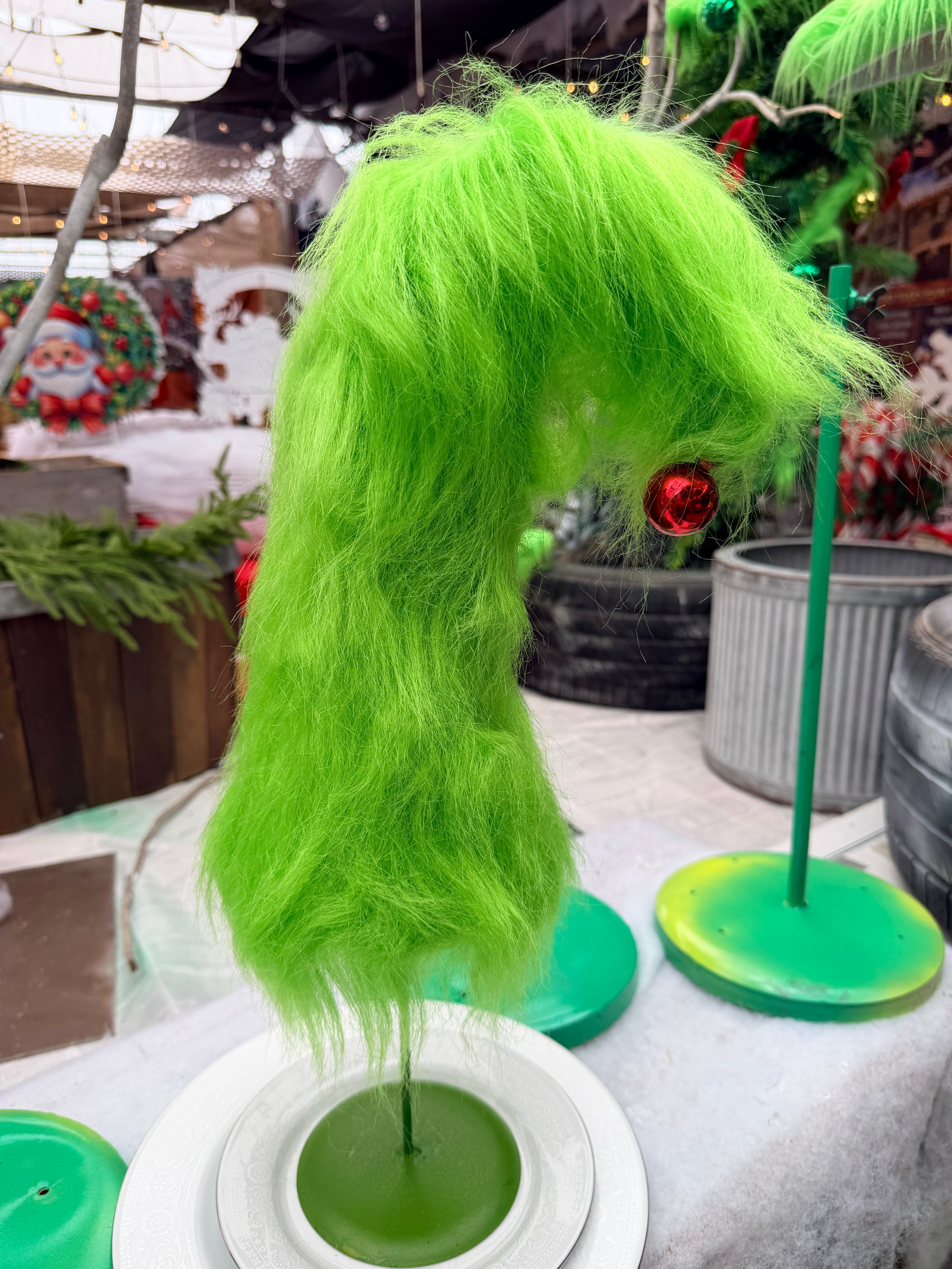 Whimsical Lime Green Grinchy Furry Christmas Trees Set of Two 12” & 19”