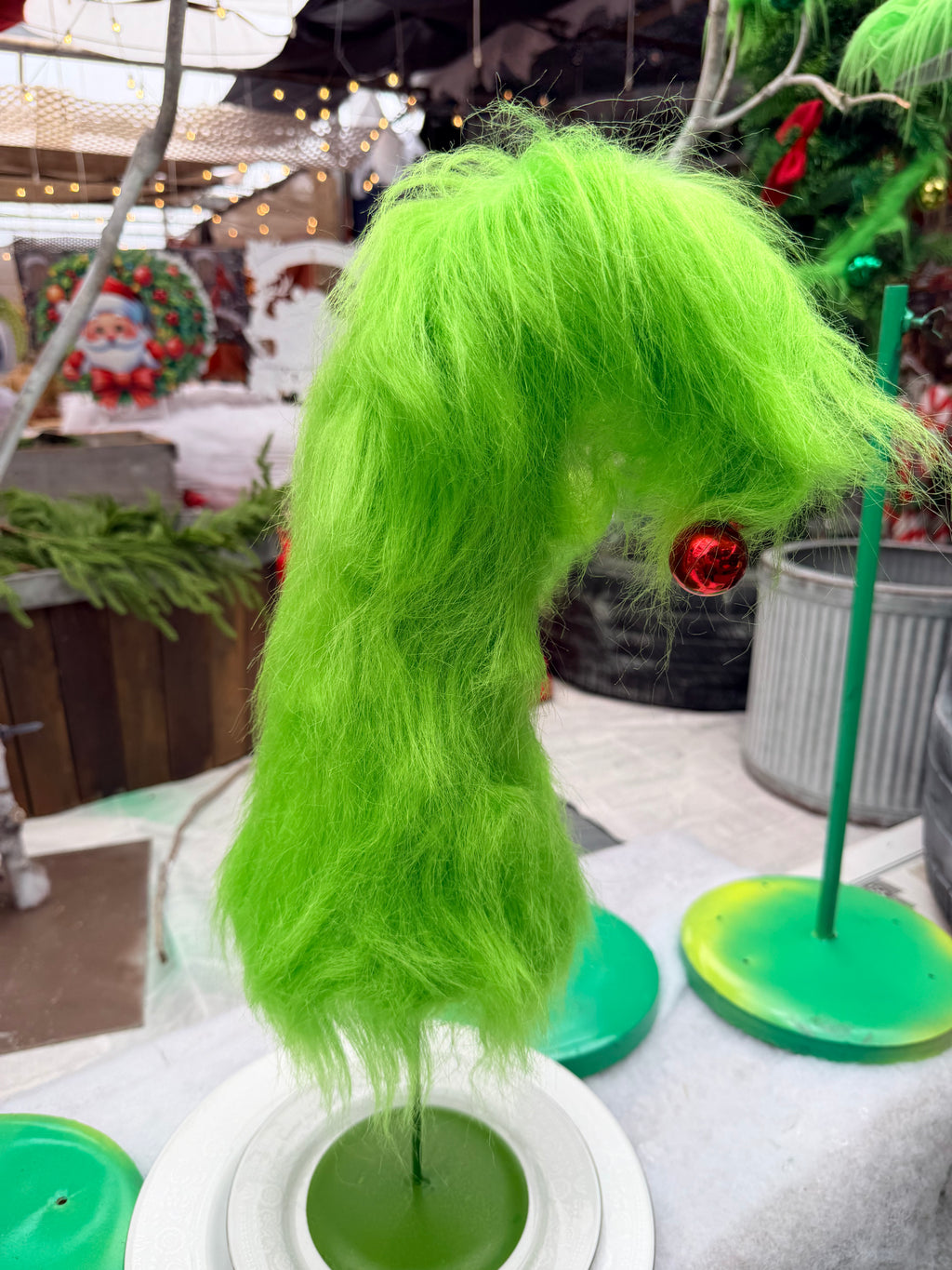 Whimsical Lime Green Grinchy Furry Christmas Trees Set of Two 12” & 19”