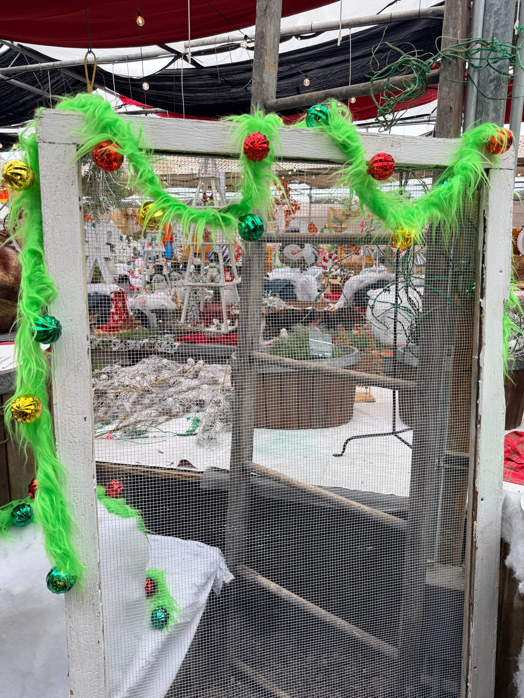 Whimsical Lime Green Furry Christmas Garland With Lights & Ornaments 105” Long Battery Operated