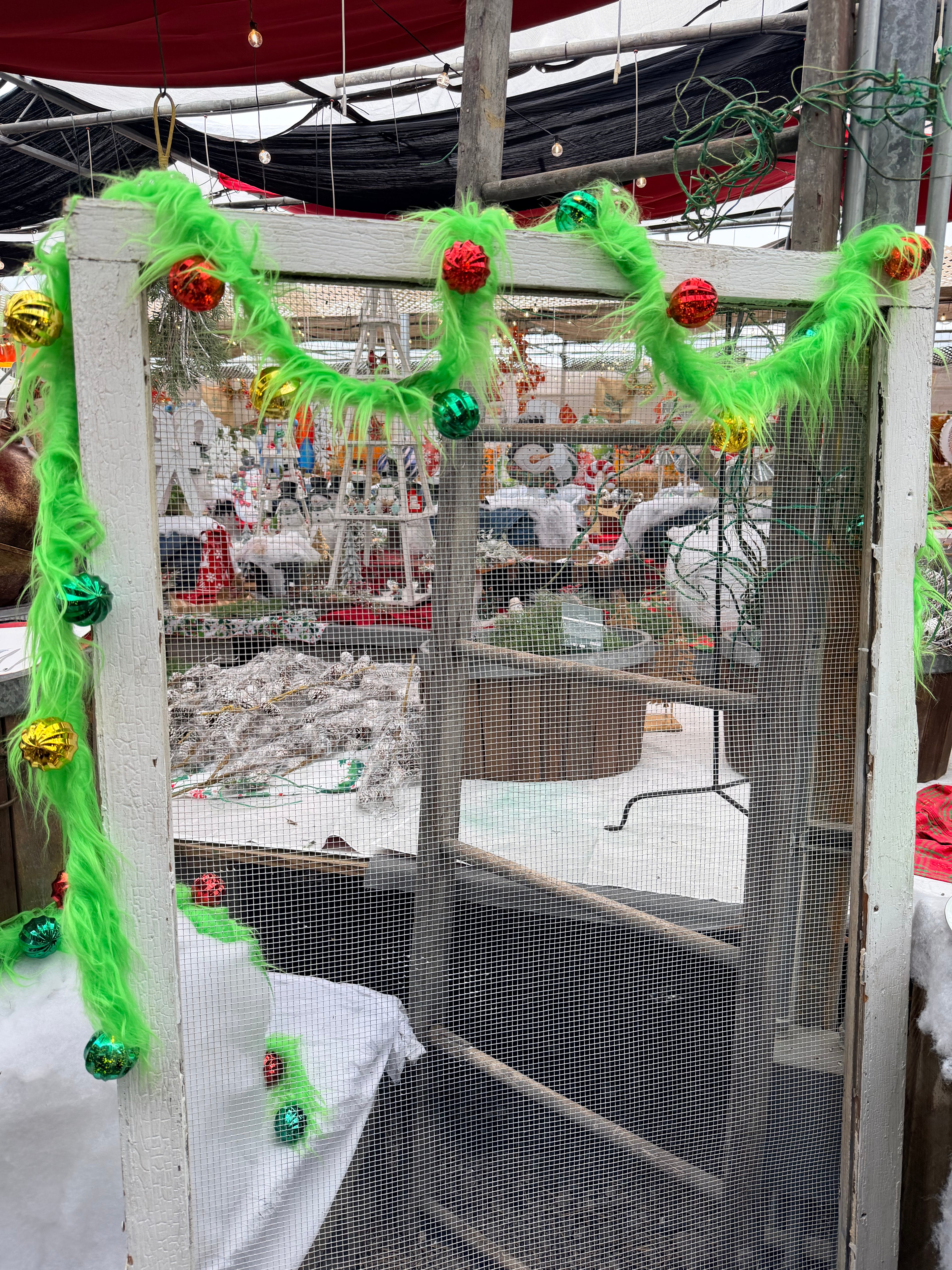 Whimsical Lime Green Furry Christmas Garland With Lights & Ornaments 105” Long Battery Operated