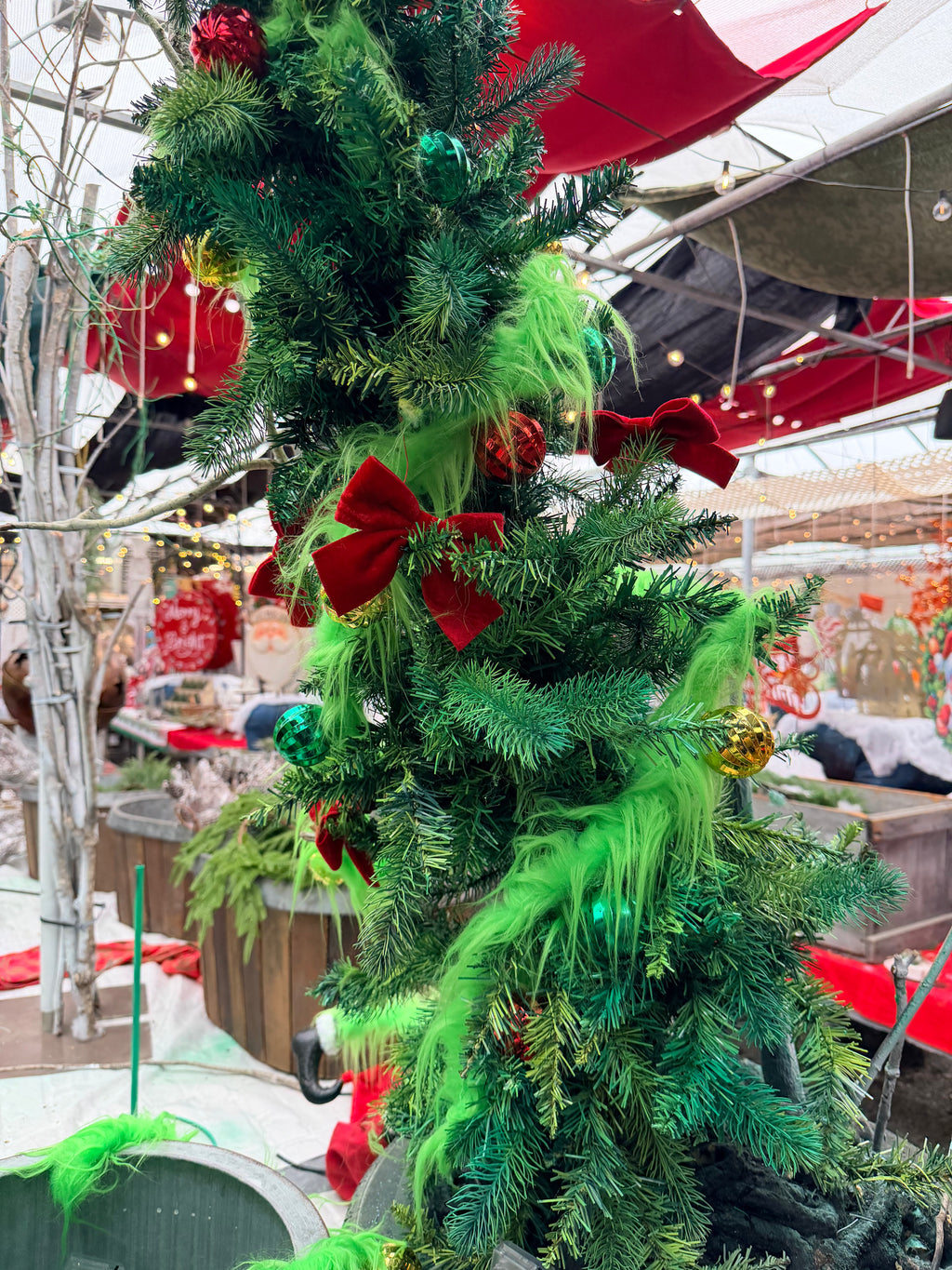 Whimsical Lime Green Furry Christmas Garland With Lights & Ornaments 105” Long Battery Operated