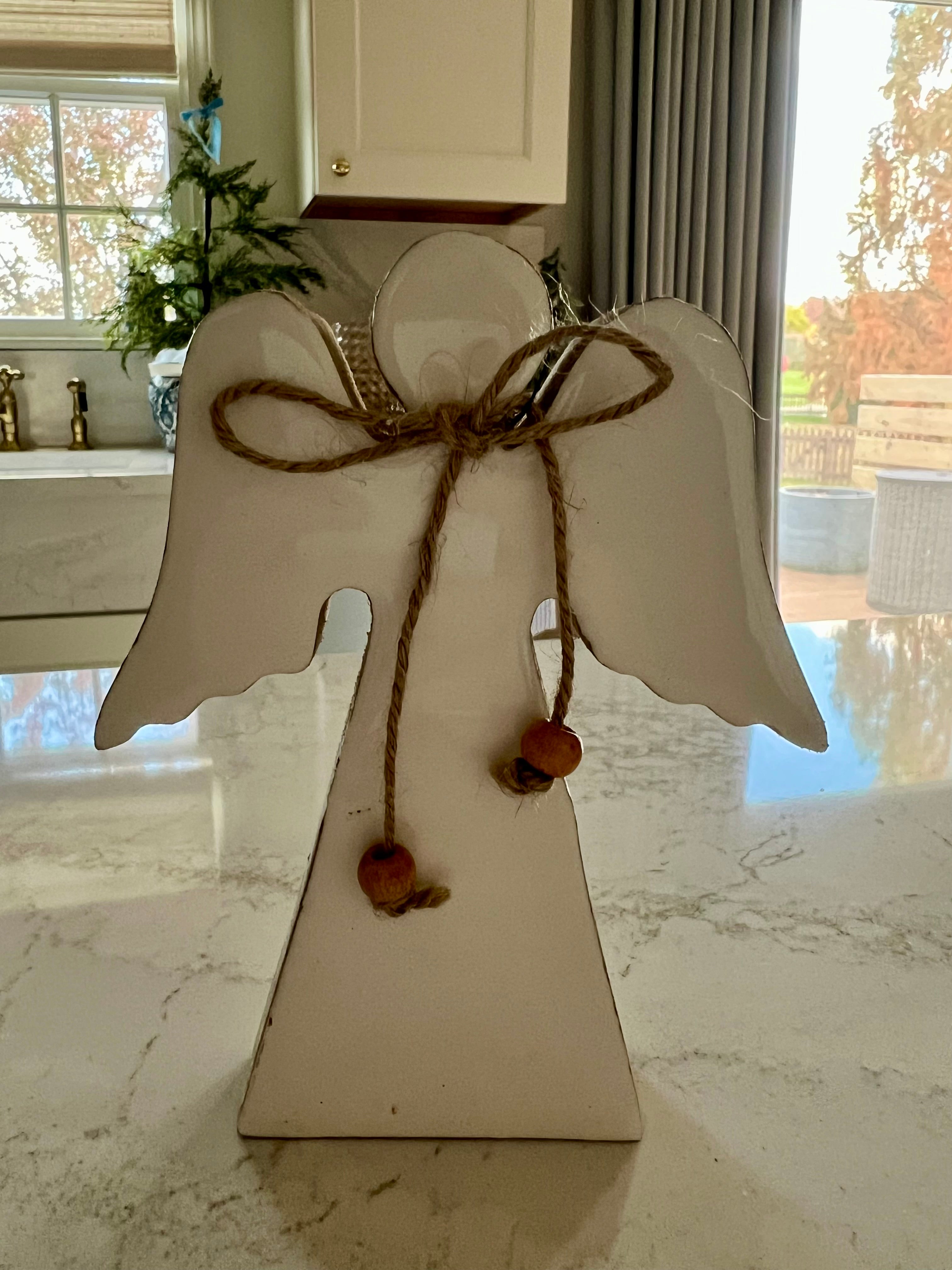 6” Wood White Enamel Angel Silhouette