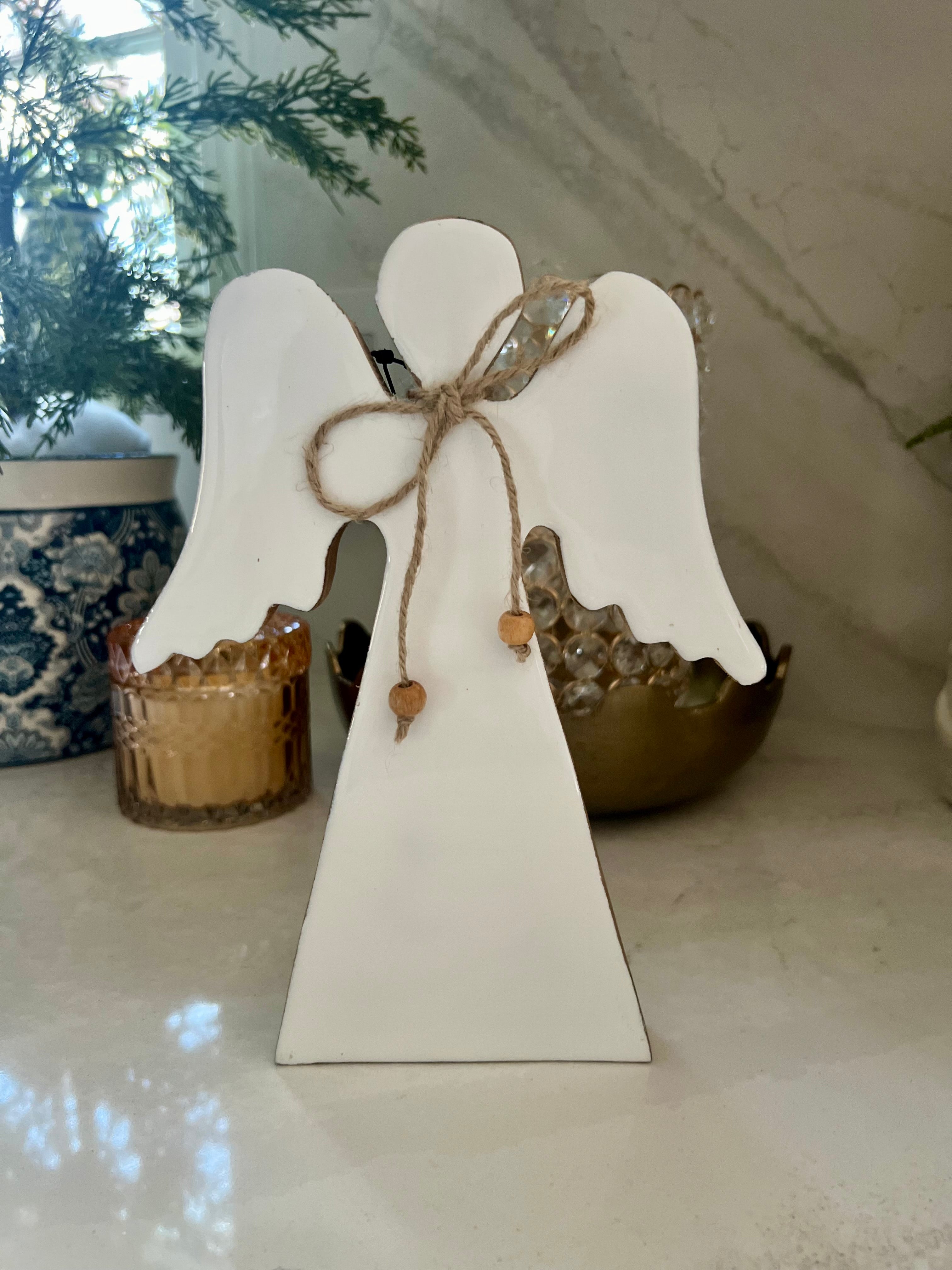 8.5” Wood White Enamel Angel Silhouette