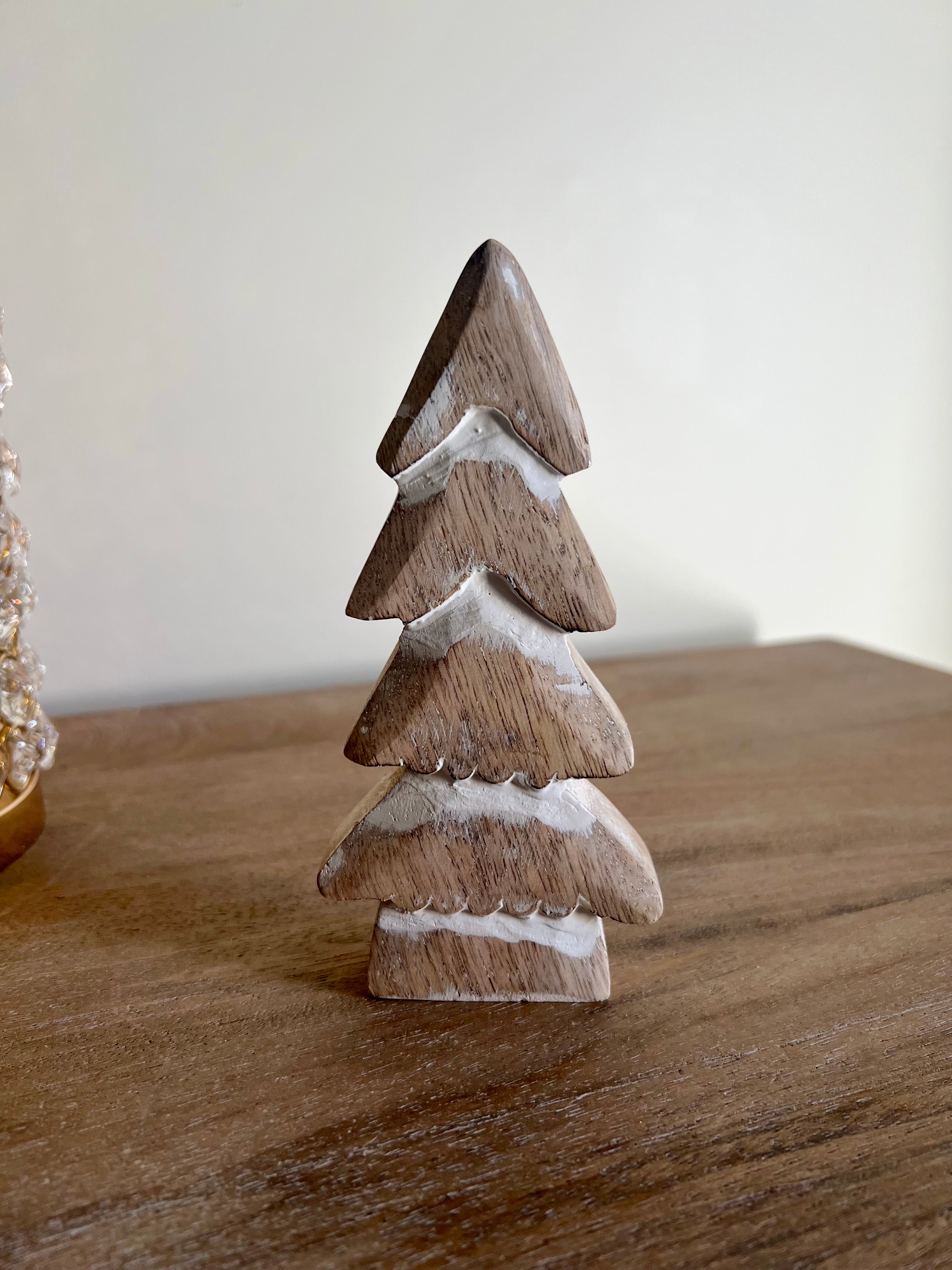 6” Tall Natural Carved Wood Christmas Tree Figure Table Top