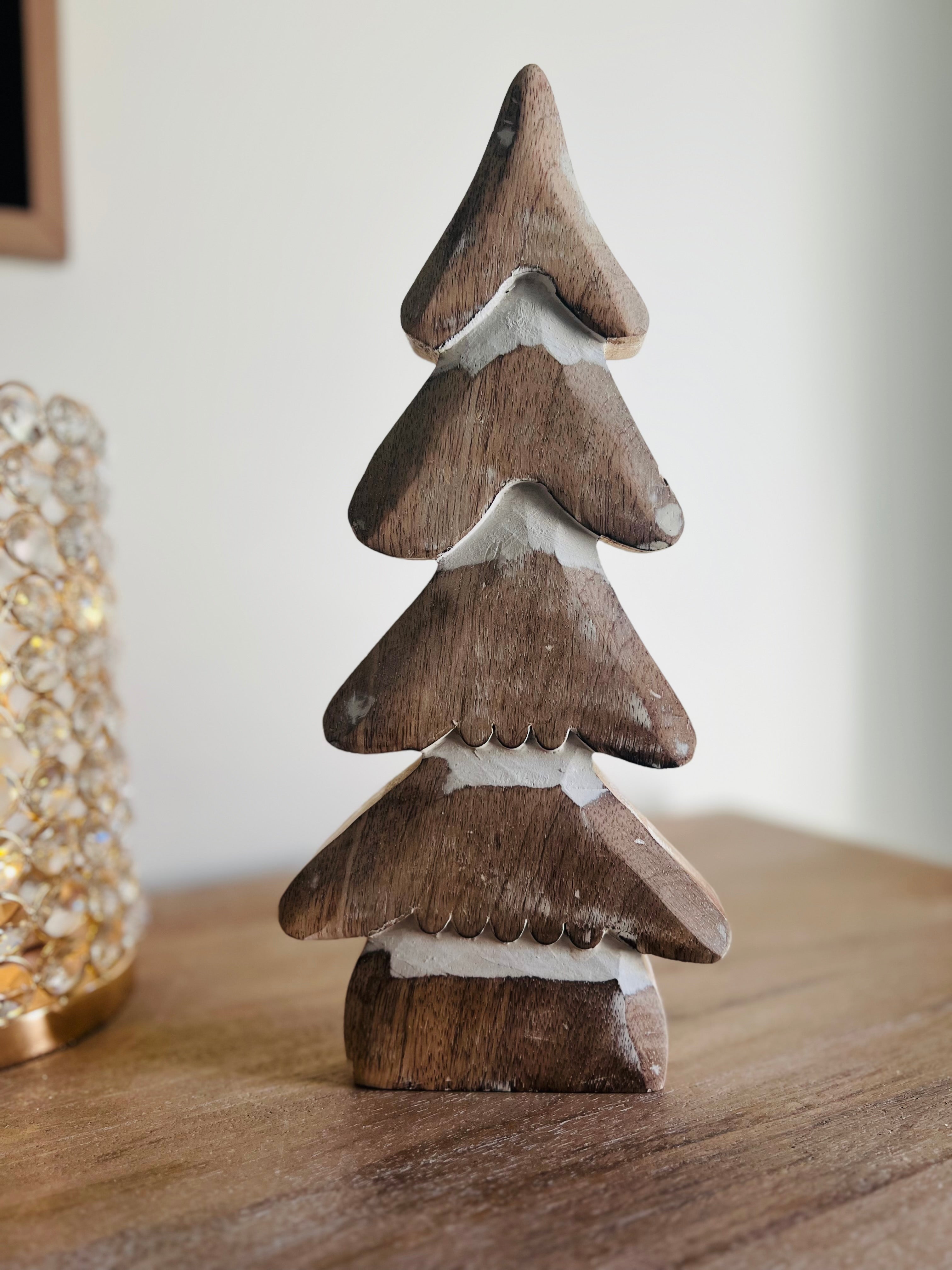 12” Tall Natural Carved Wood Christmas Tree Figure Rustic