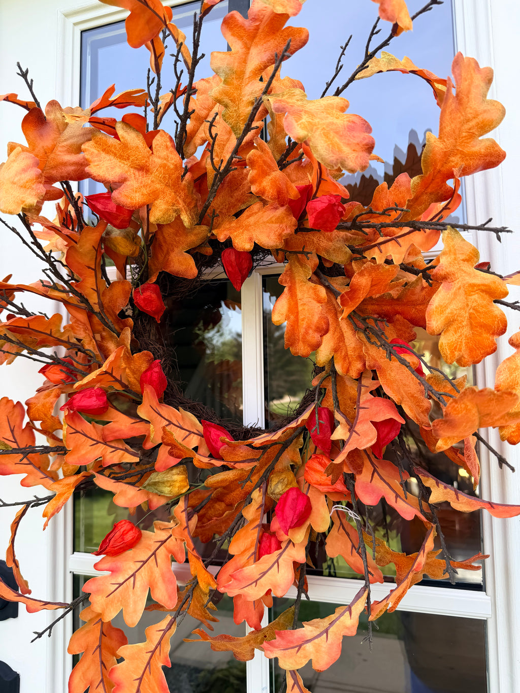 Oak Leaf & Lantern Bud 30” Fall Autumn Faux Wreath Harvest Door Decor