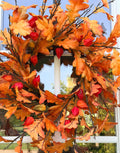 Oak Leaf & Lantern Bud 30” Fall Autumn Faux Wreath Harvest Door Decor
