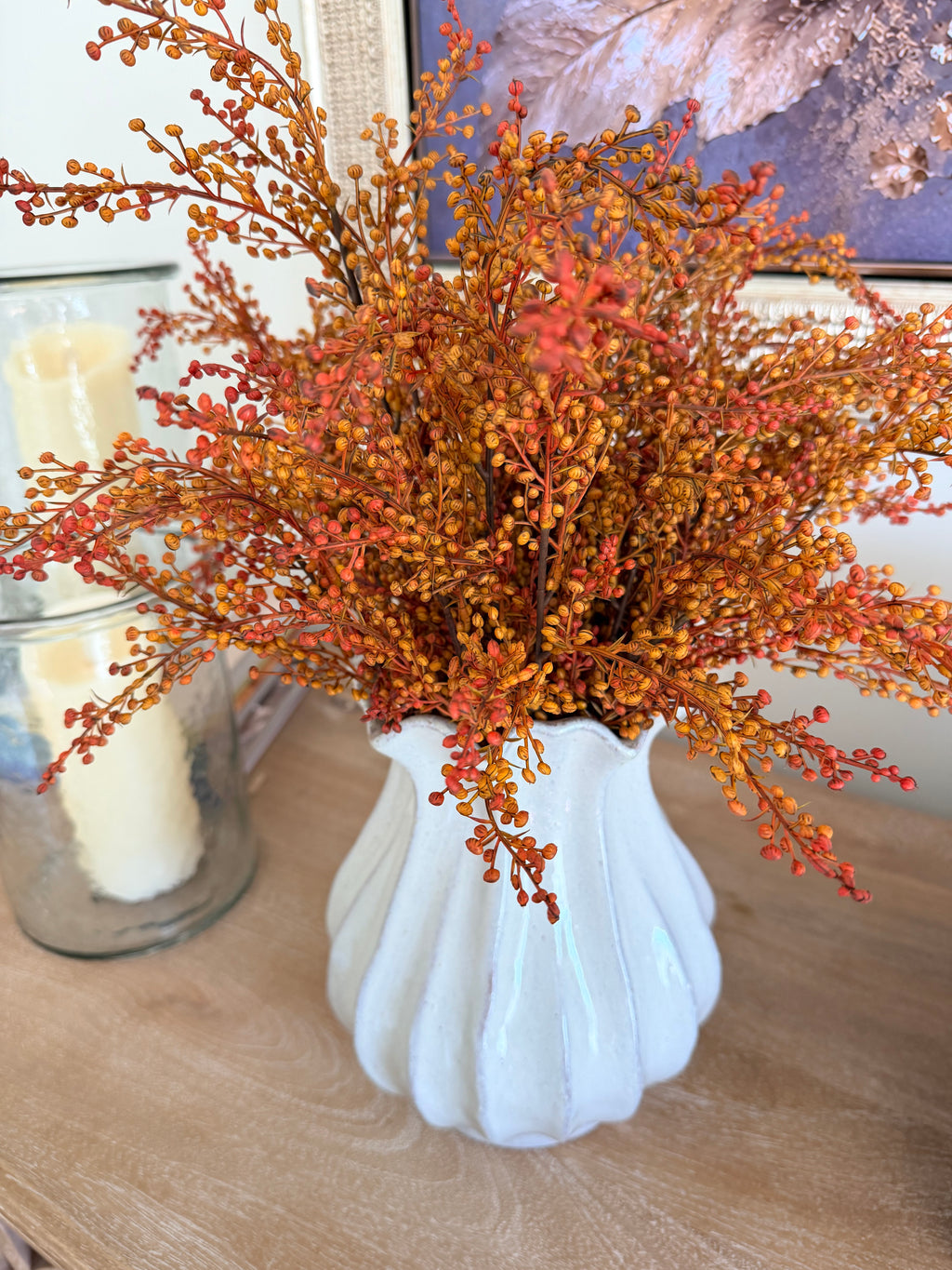 19” Torchlight Berries Bush Faux Fall Florals Rustic Autumn Red Amber