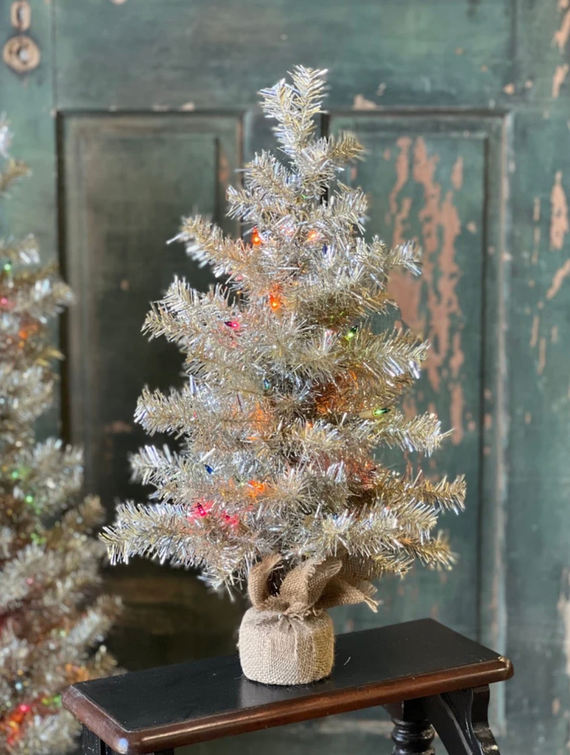 24” Vintage Style Tinsel Christmas Tree Pre-Lit Multicolor Holiday Decor
