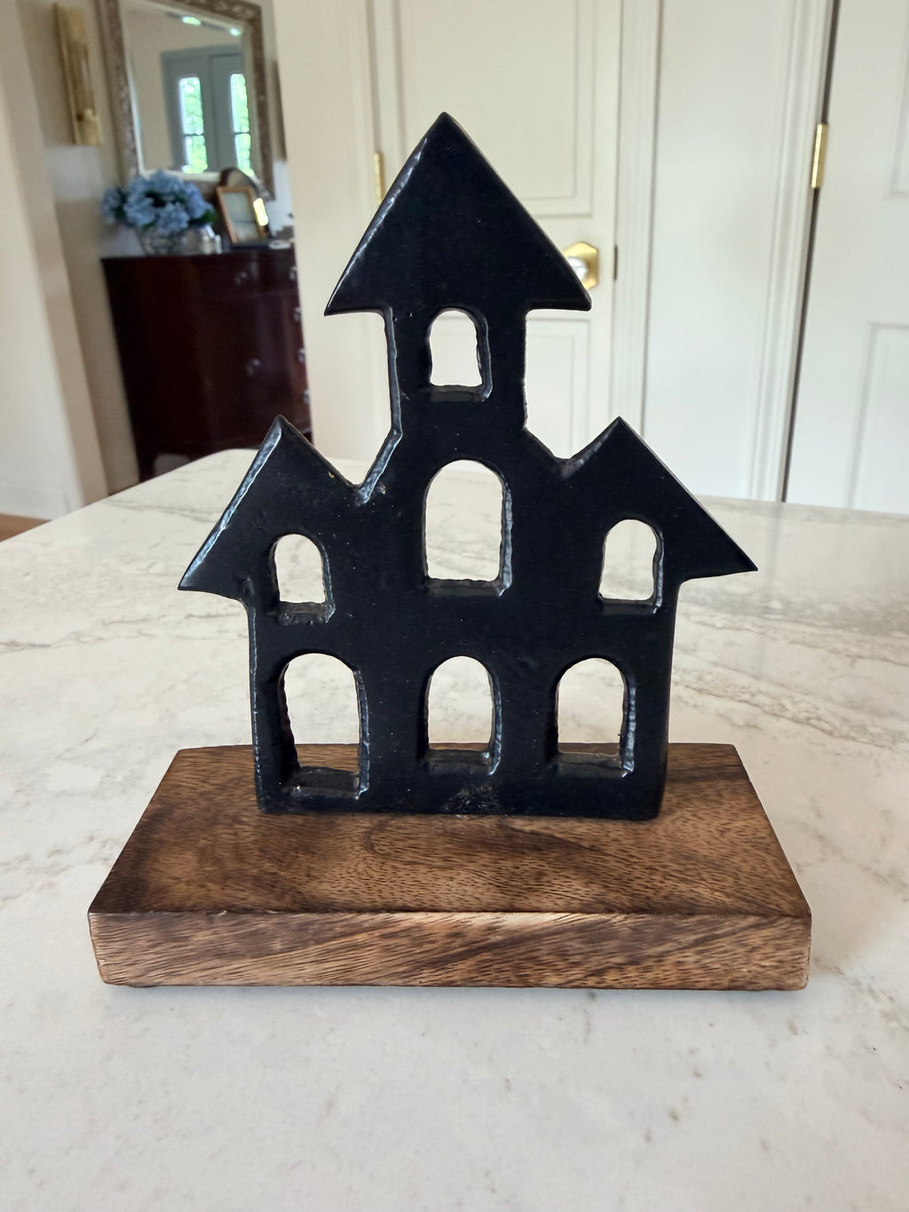 Mango Wood Standing Haunted House Silhouette Decor Halloween