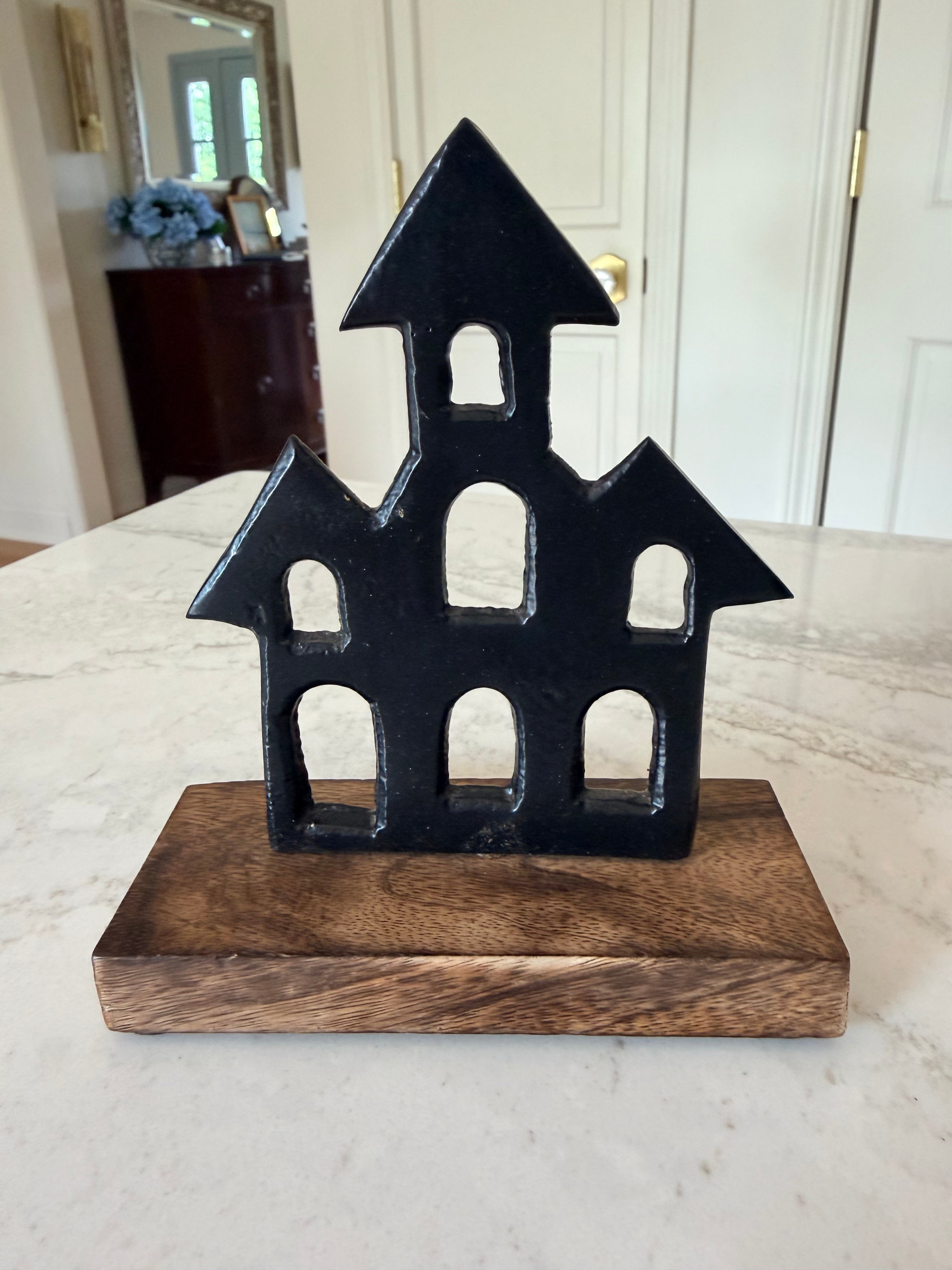 Mango Wood Standing Haunted House Silhouette Decor Halloween