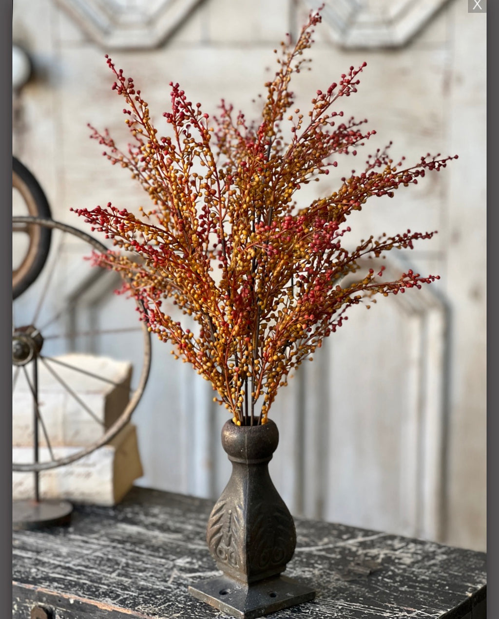 19” Torchlight Berries Bush Faux Fall Florals Rustic Autumn Red Amber