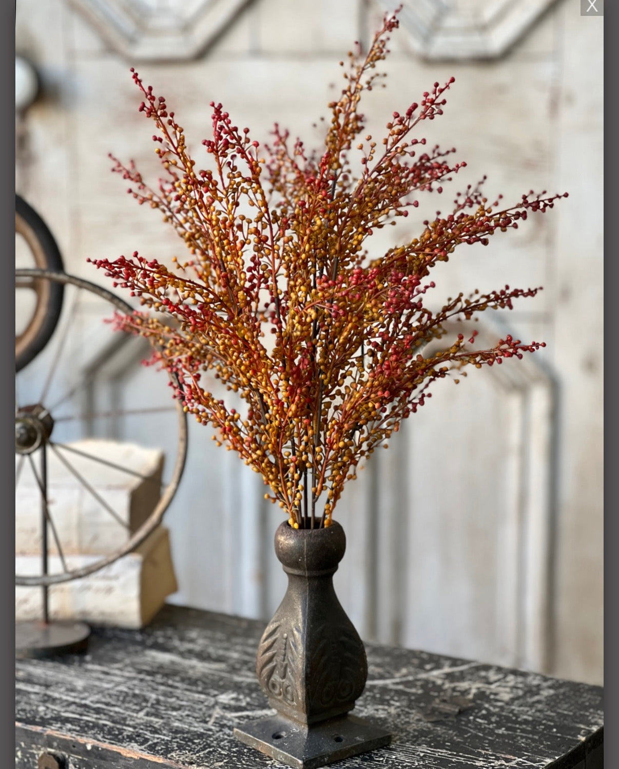 19” Torchlight Berries Bush Faux Fall Florals Rustic Autumn Red Amber