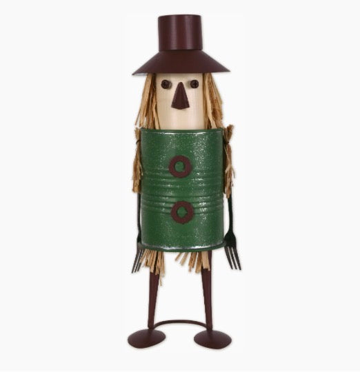 Small 12.5” Metal Scarecrow Tin Can Tabletop Figure Rustic Fall Decor
