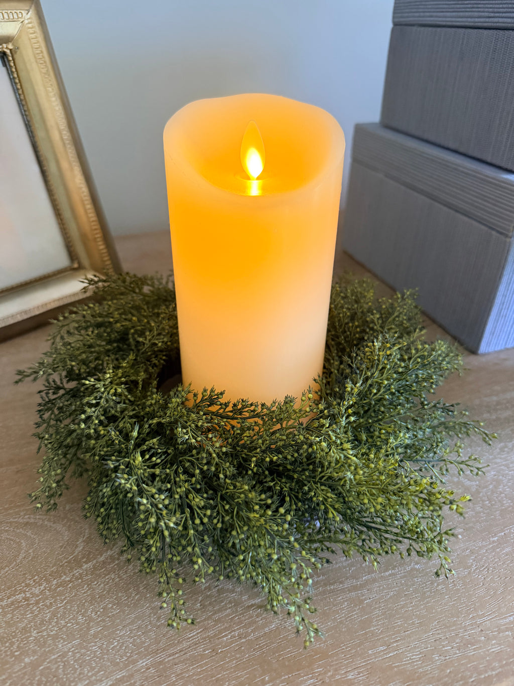 10” Wheat Candle Ring Moss Faux Greenery Rustic Fall Decor