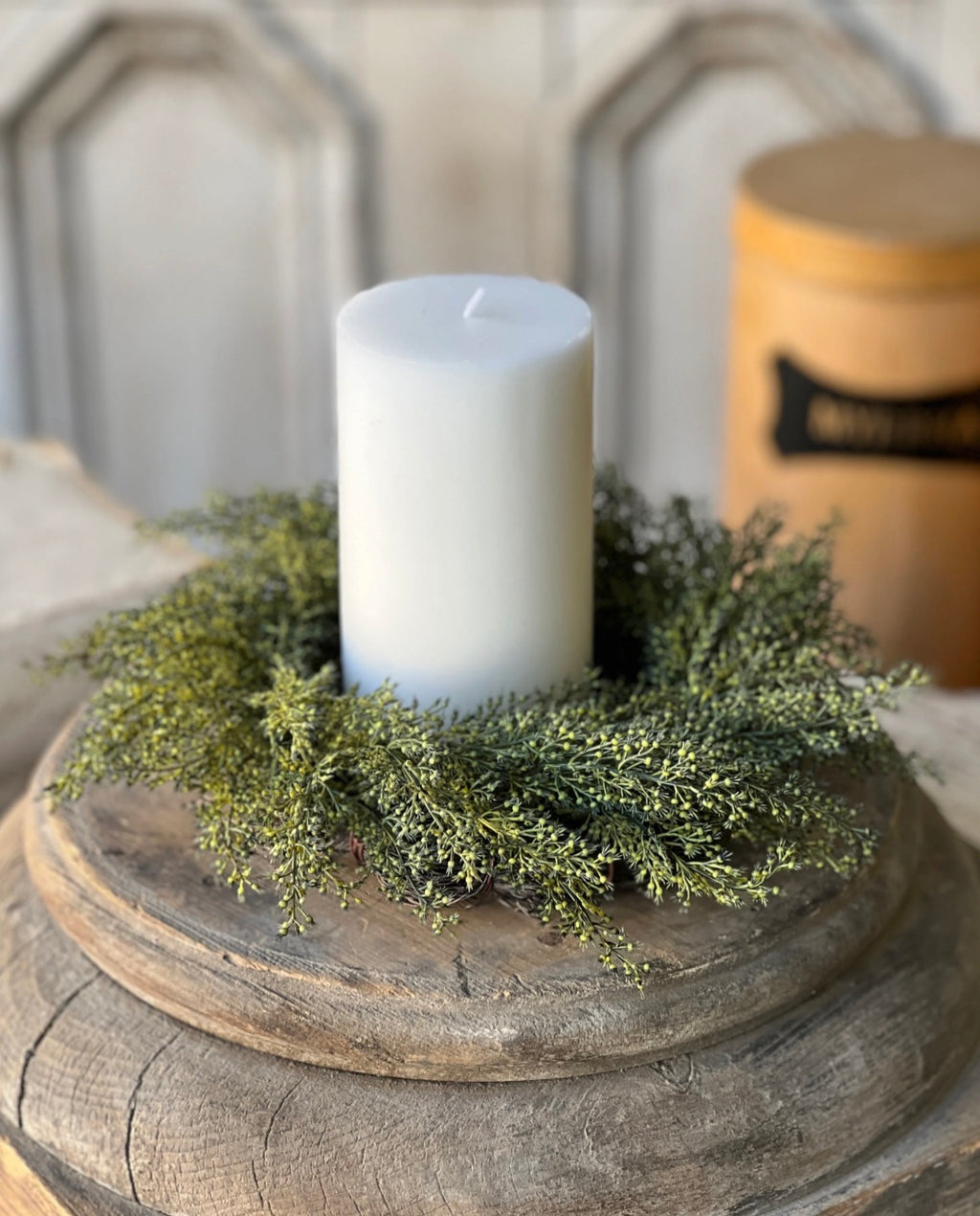 10” Wheat Candle Ring Moss Faux Greenery Rustic Fall Decor