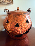 Copper Hammered Pumpkin Cauldron Hanging Jack O Lantern 6.75”