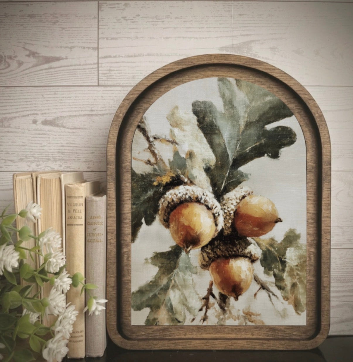 Autumn Acorns Leaf Arch Framed Art 5 x 7 Fall Rustic Botanical Print Small