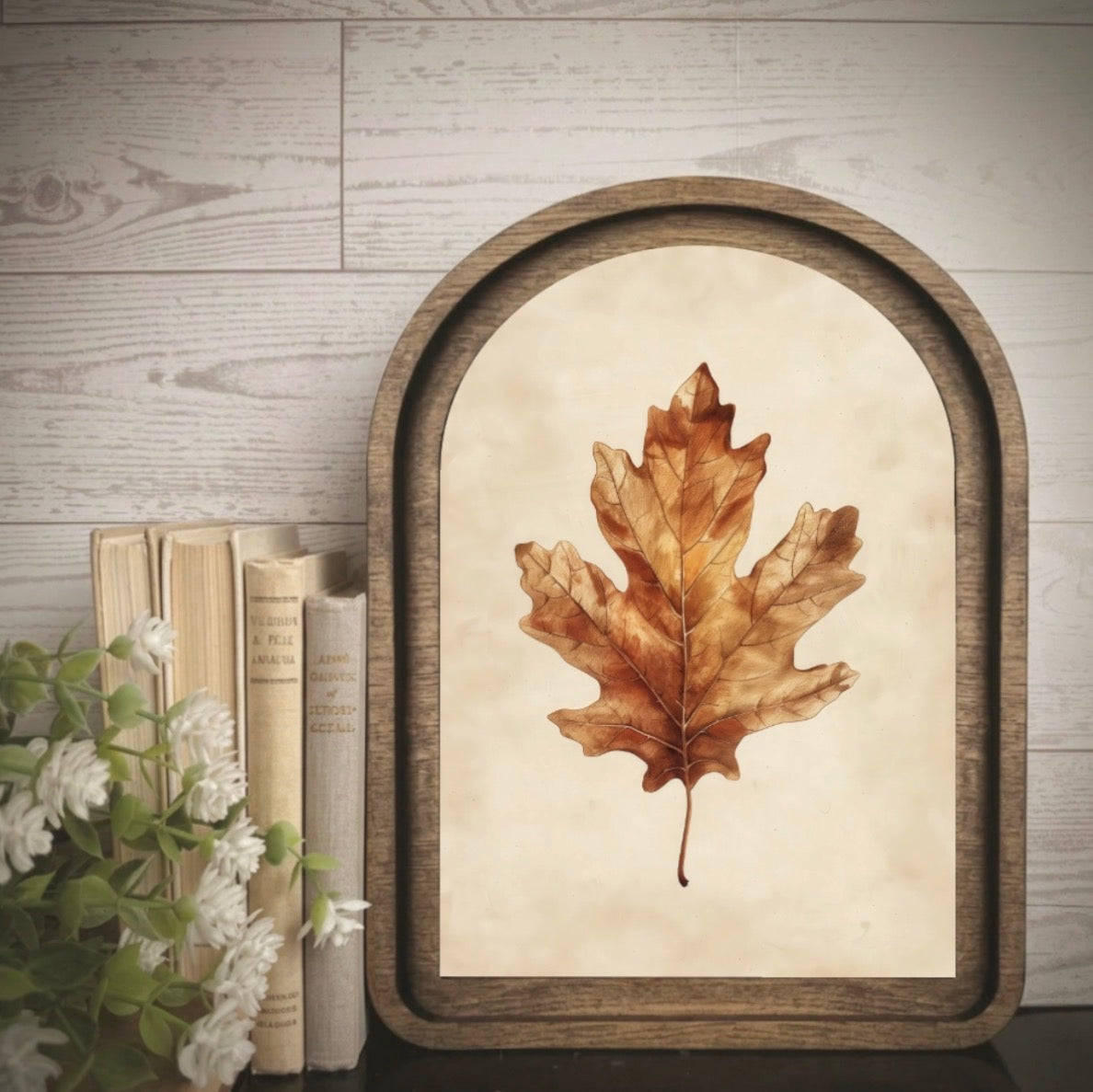 Autumn Oak Leaf Arch Framed Art 5 x 7 Fall Rustic Botanical Print Small