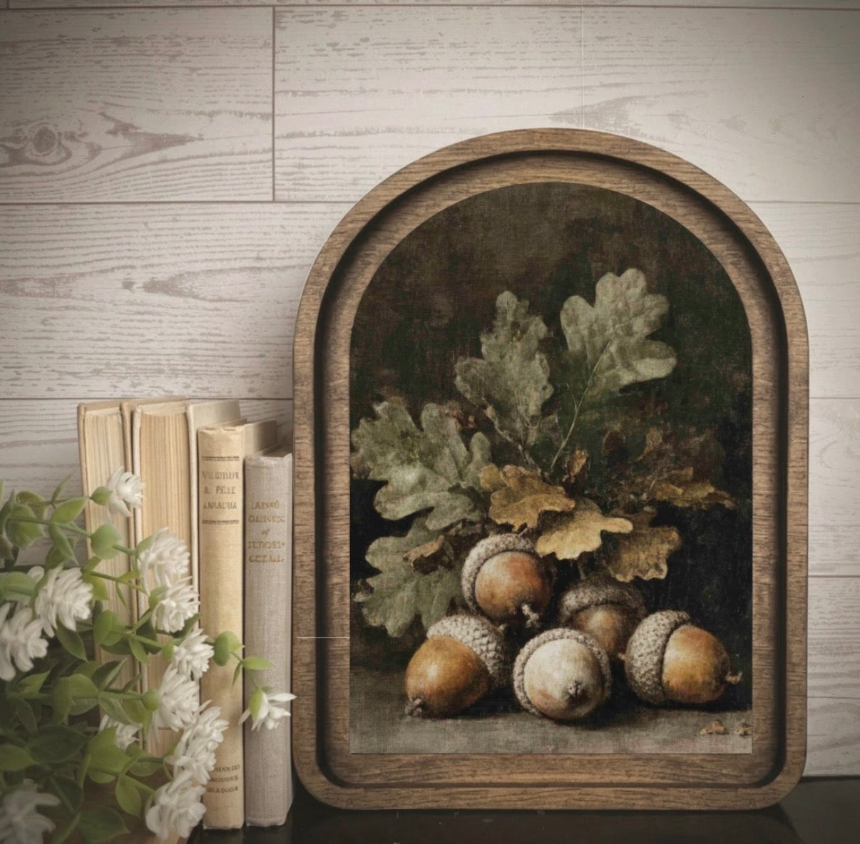 Autumn Moody Acorn Arch Framed Art 4.75 x 6.5 Fall Rustic Botanical Print Mini