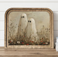 Vintage Ghosts In Meadow Framed Art Whimsical Halloween Wildflower