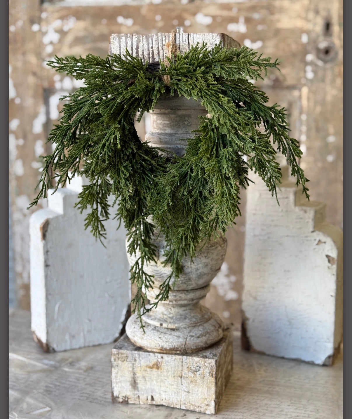 Cedar Woods 12” Mini Wreath Draping Faux Greenery Holiday Rustic