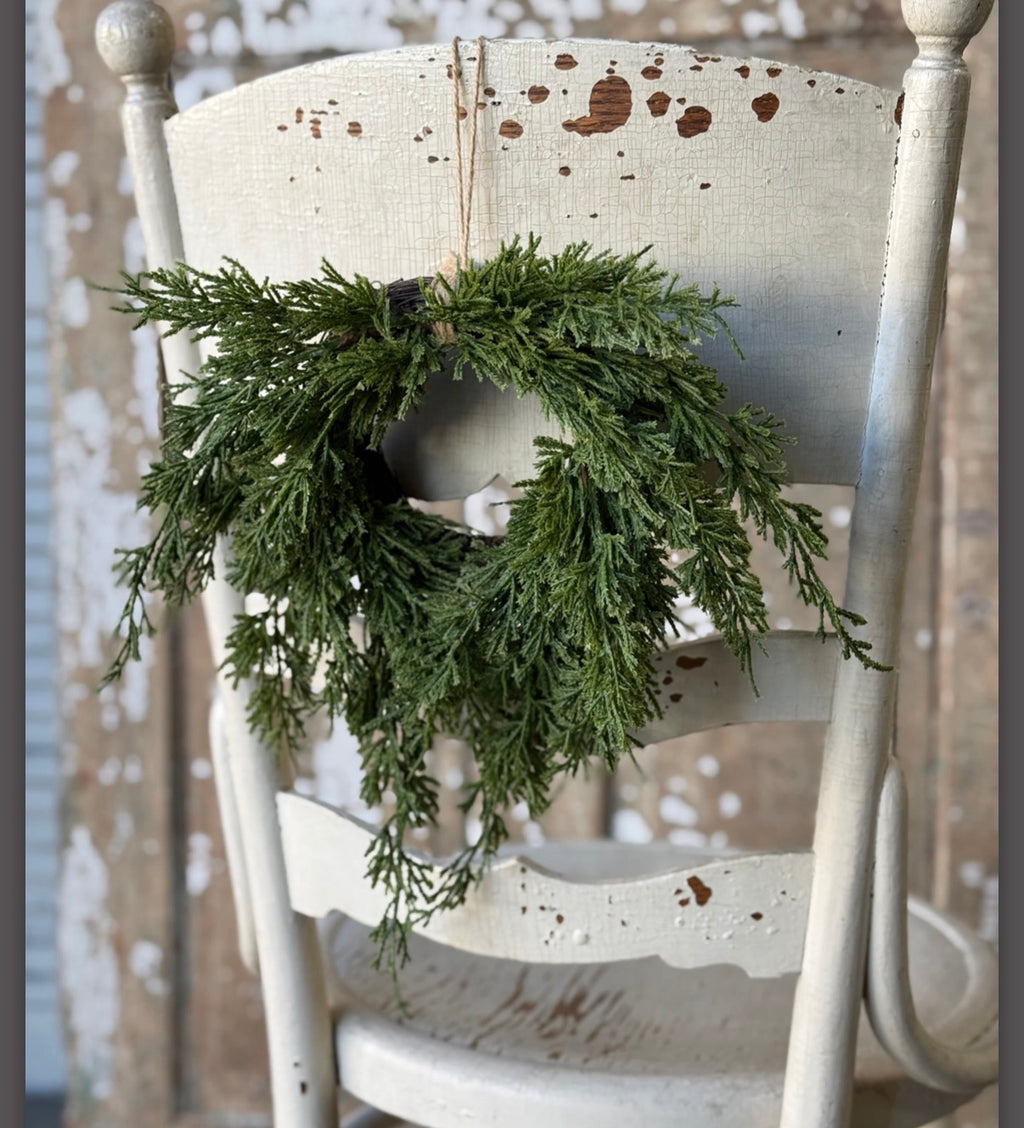 Cedar Woods 12” Mini Wreath Draping Faux Greenery Holiday Rustic