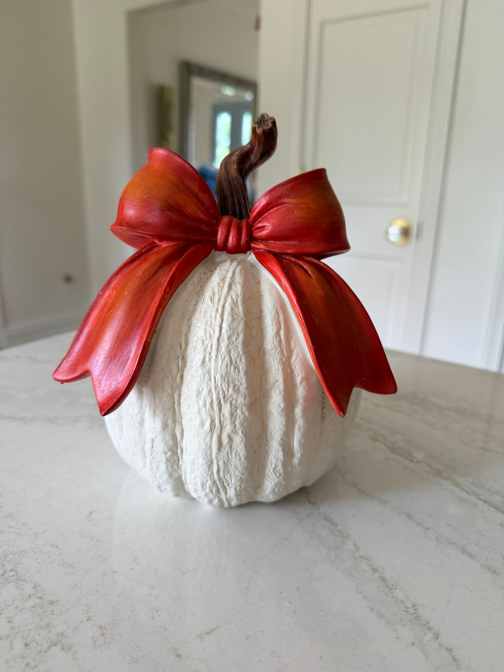 Cream Pumpkin Orange Bow 8” Tall Decorative Fall Accent Home Decor