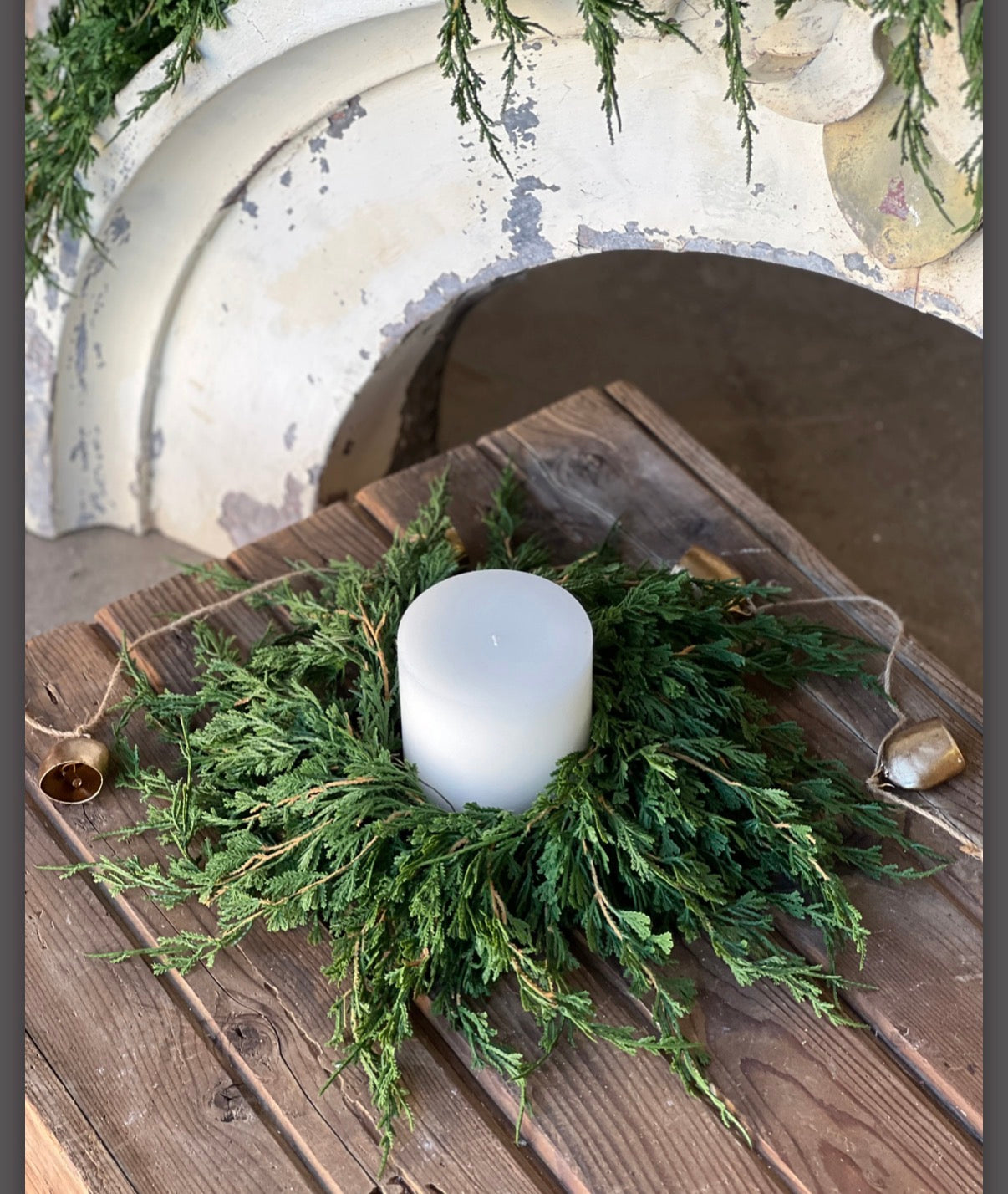 Emerald Falls Real Touch Candle Ring 12” Draping Cedar Holiday Home Decor