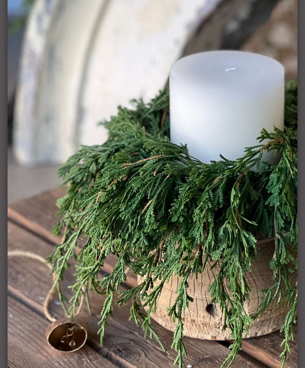 Emerald Falls Real Touch Candle Ring 12” Draping Cedar Holiday Home Decor