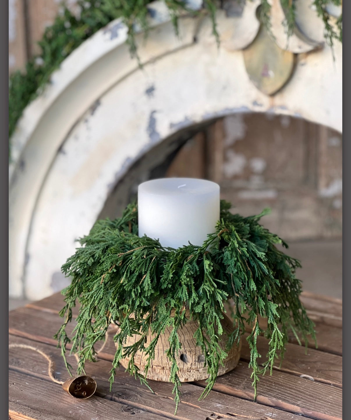 Emerald Falls Real Touch Candle Ring 12” Draping Cedar Holiday Home Decor