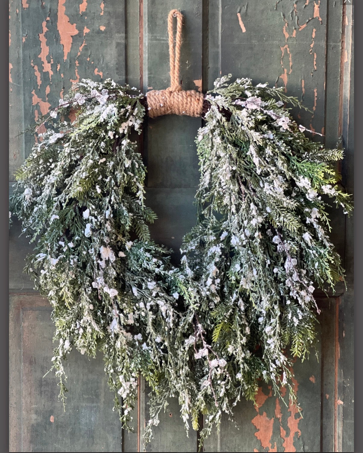 Prismatic Greens 28” Draping Cedar Wreath Christmas Snow Dusted