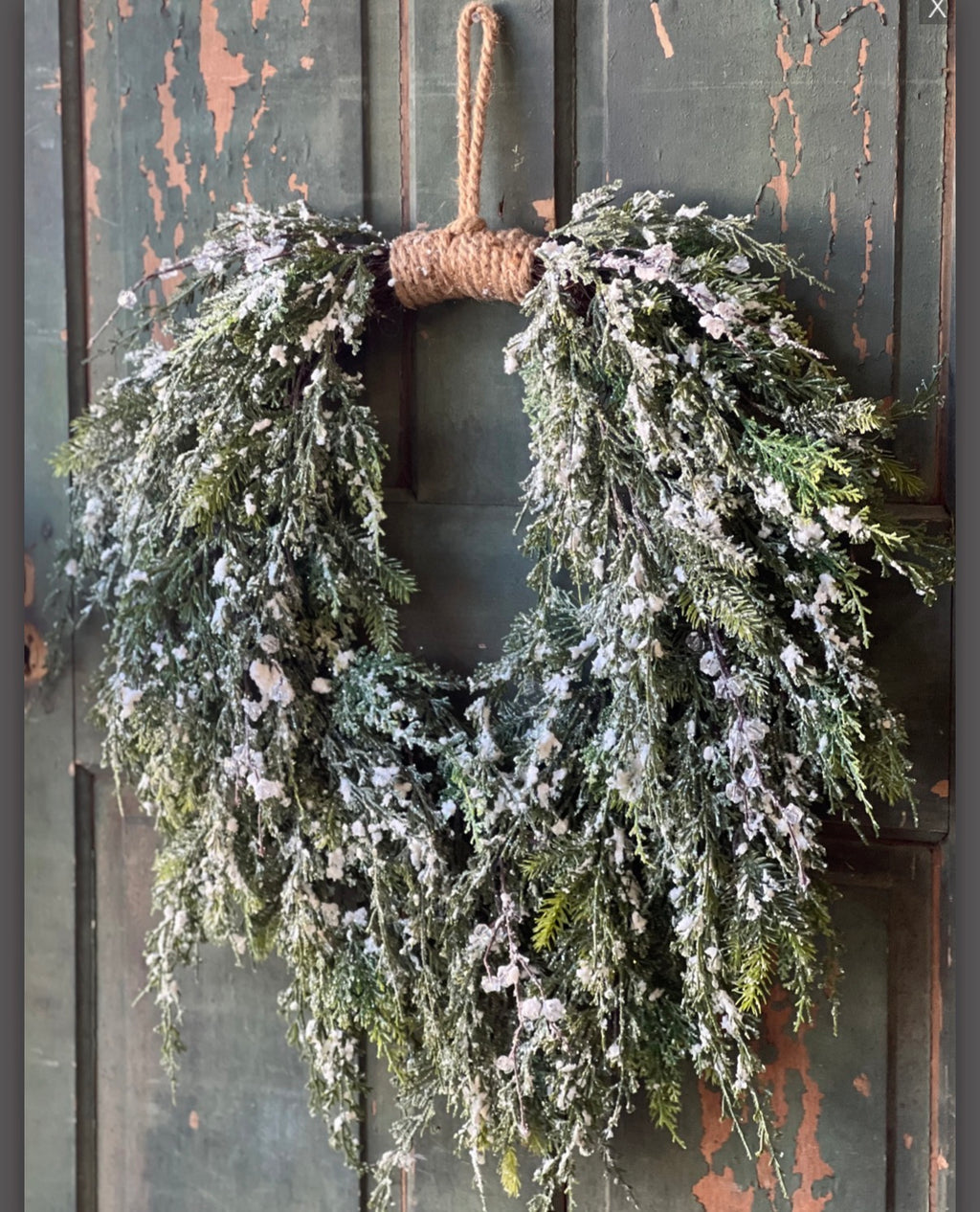 Prismatic Greens 28” Draping Cedar Wreath Christmas Snow Dusted