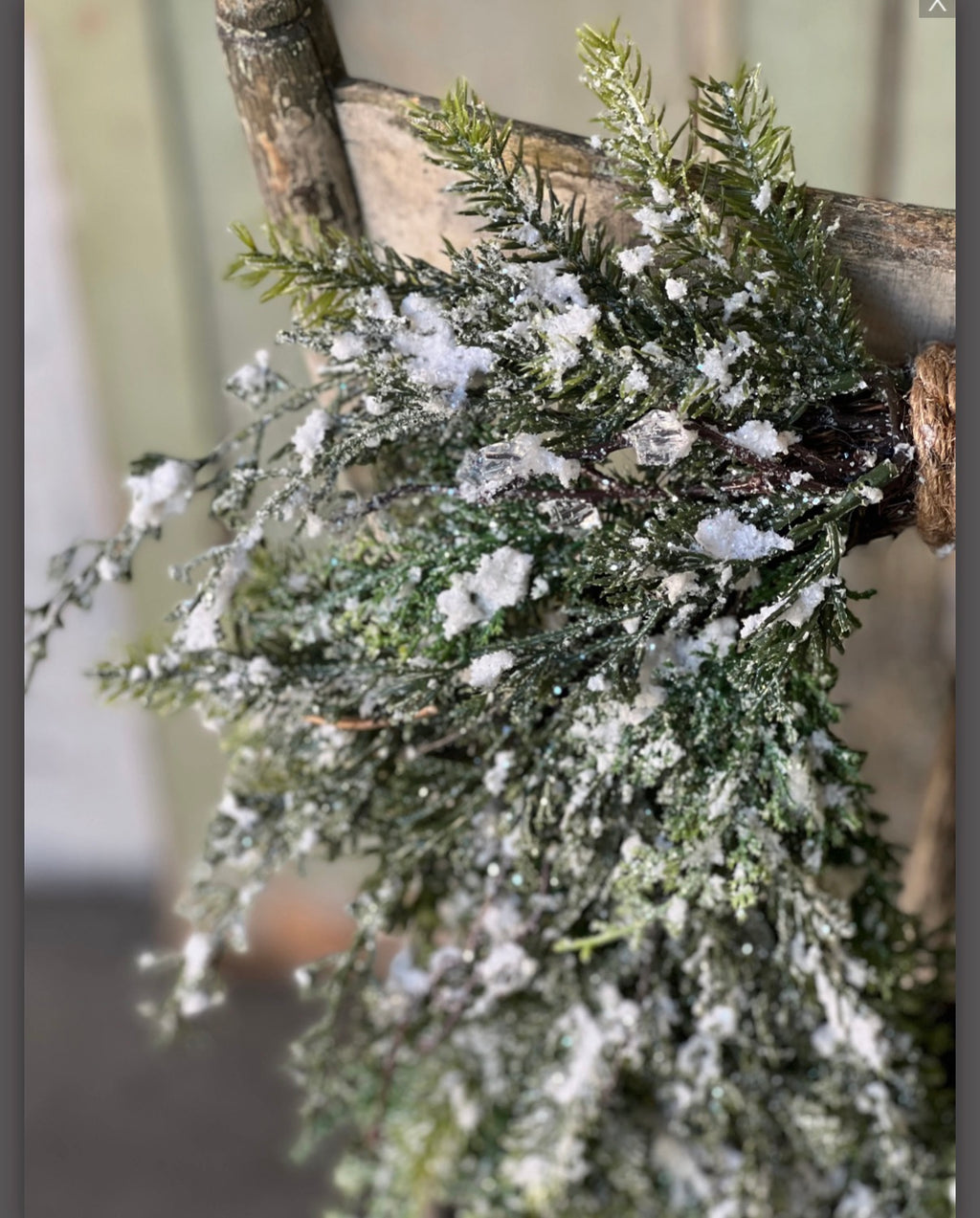 Prismatic Greens 28” Draping Cedar Wreath Christmas Snow Dusted