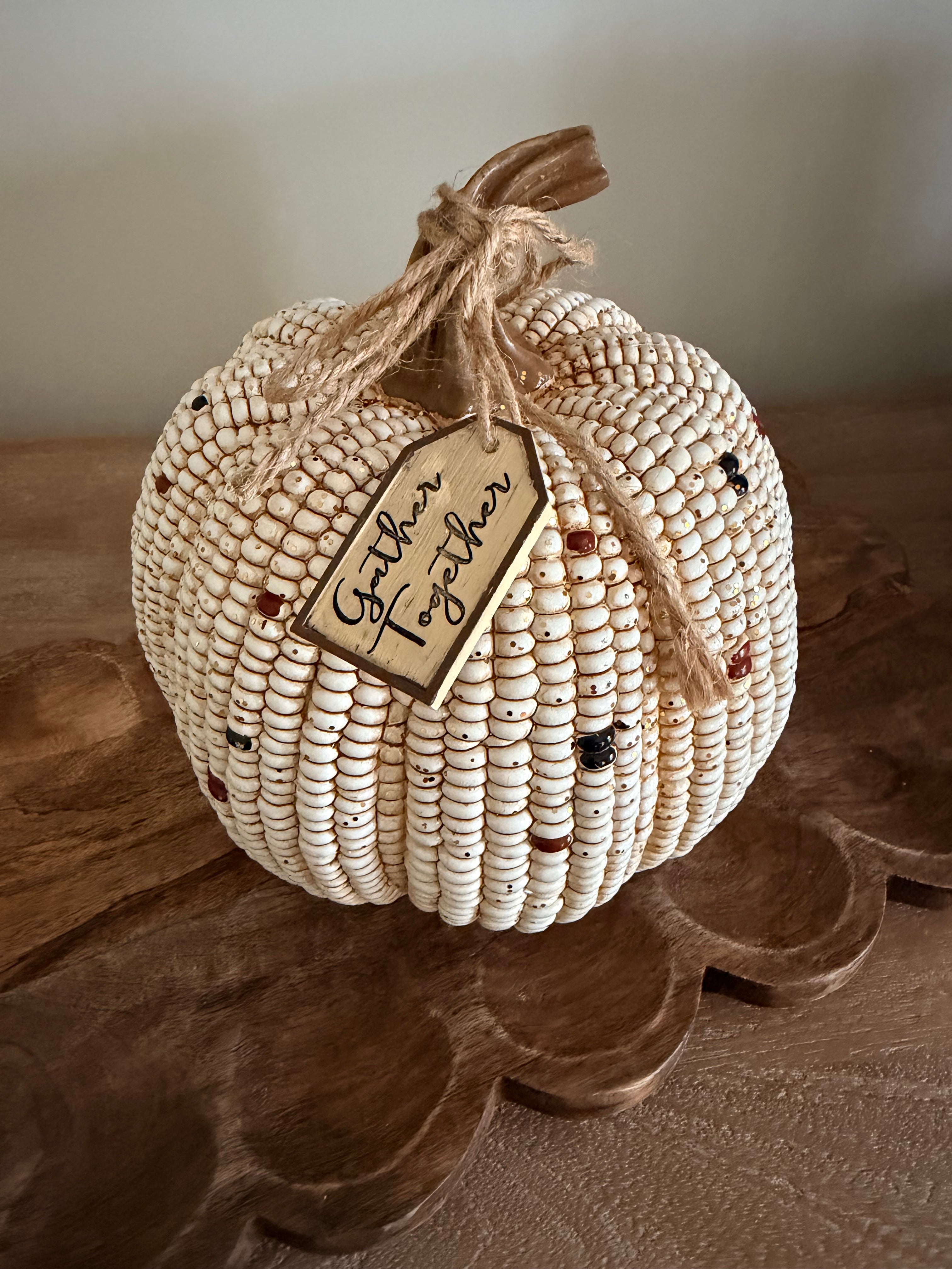 Gather Together Indian Corn 8” Tall Resin Cream Pumpkin Fall Autumn Home Decor