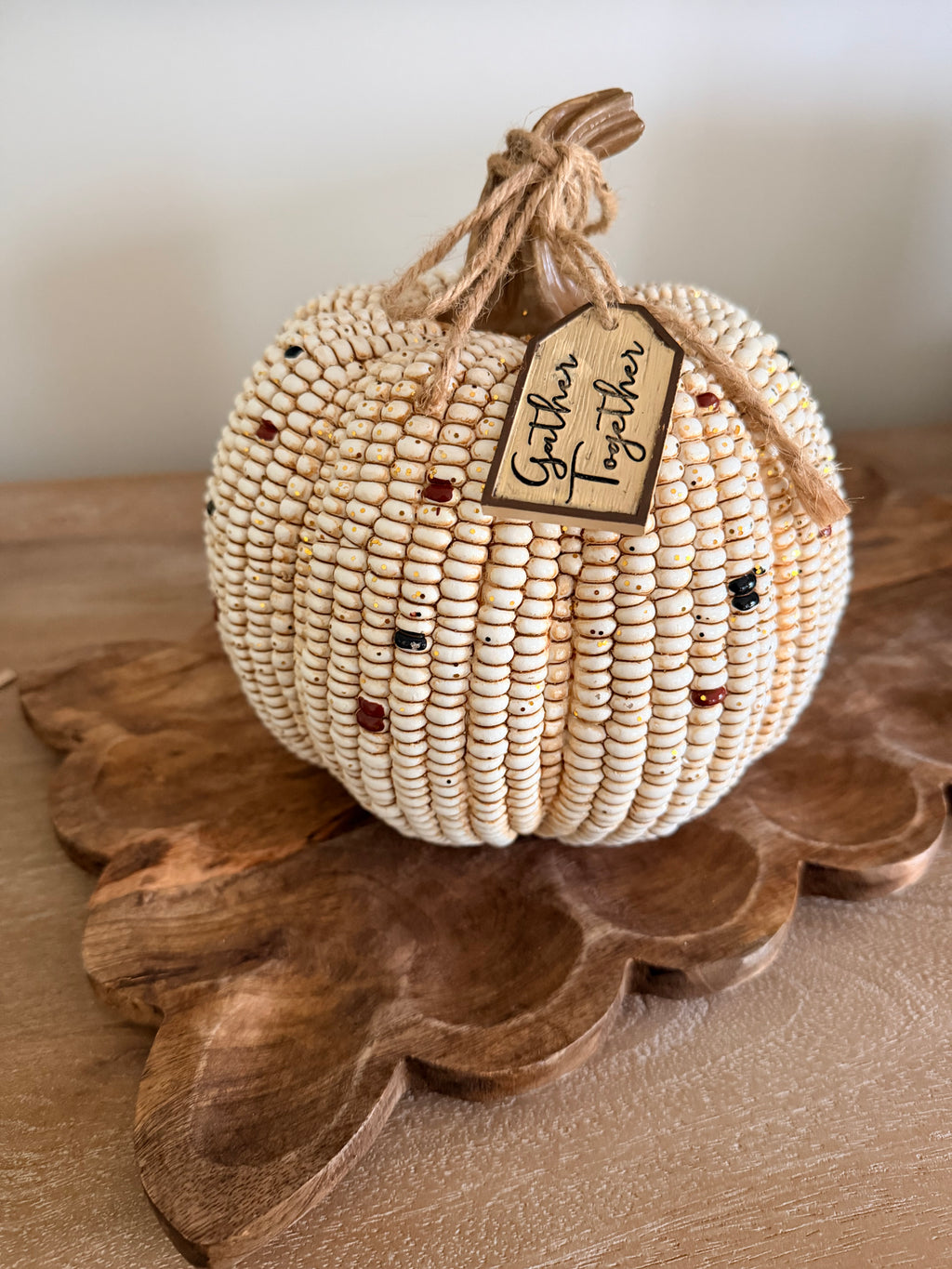 Gather Together Indian Corn 8” Tall Resin Cream Pumpkin Fall Autumn Home Decor