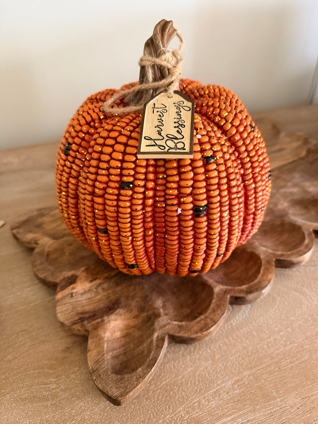 Harvest Blessings Indian Corn 8” Tall Resin Orange Pumpkin Fall Autumn Home Decor Accent