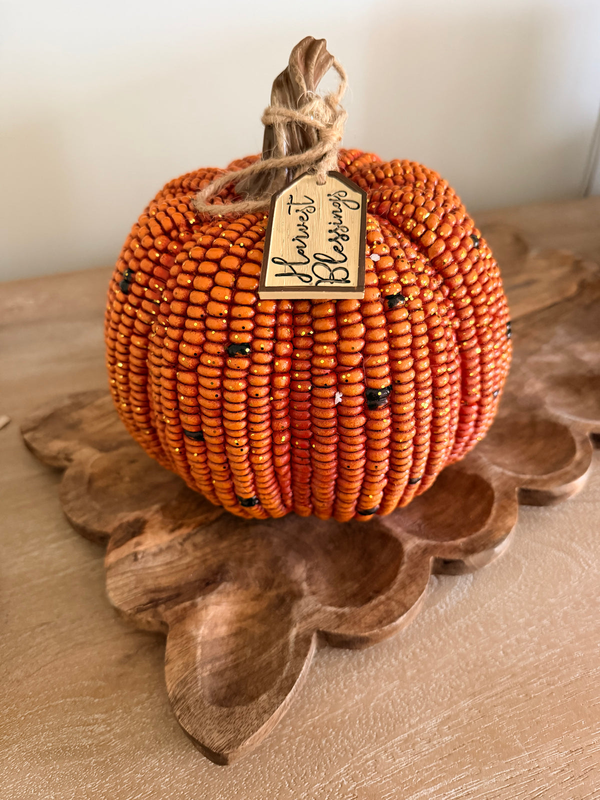Harvest Blessings Indian Corn 8” Tall Resin Orange Pumpkin Fall Autumn Home Decor Accent
