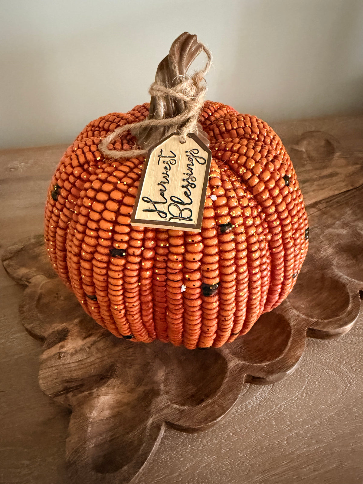 Harvest Blessings Indian Corn 8” Tall Resin Orange Pumpkin Fall Autumn Home Decor Accent