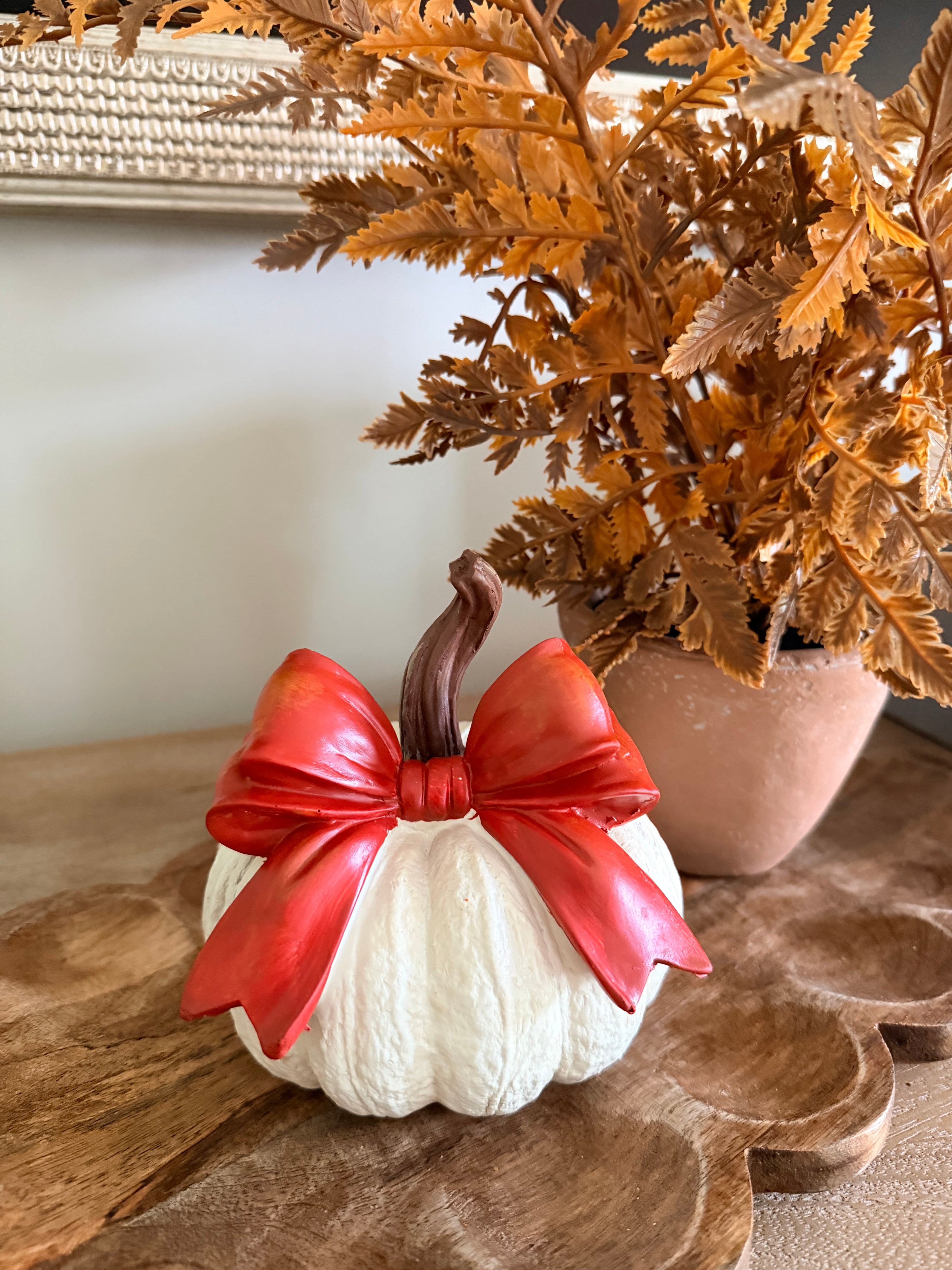 Small Cream Pumpkin Orange Bow 6” Tall Decorative Fall Accent Home Decor