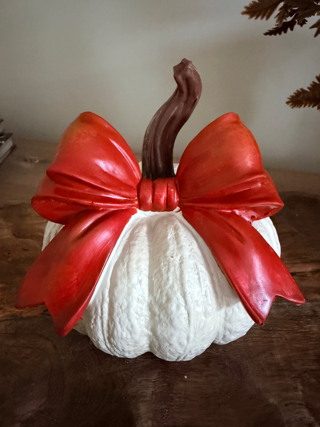 Small Cream Pumpkin Orange Bow 6” Tall Decorative Fall Accent Home Decor