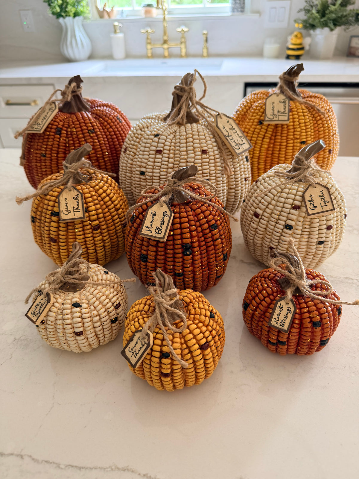 Gather Together Indian Corn Medium 6” Tall Resin Cream Pumpkin Fall Autumn Home Decor