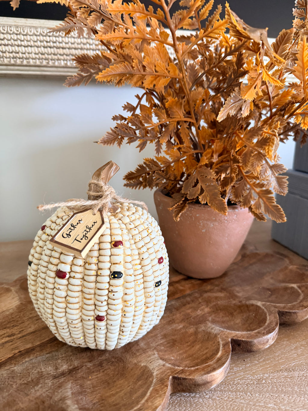 Gather Together Indian Corn Medium 6” Tall Resin Cream Pumpkin Fall Autumn Home Decor