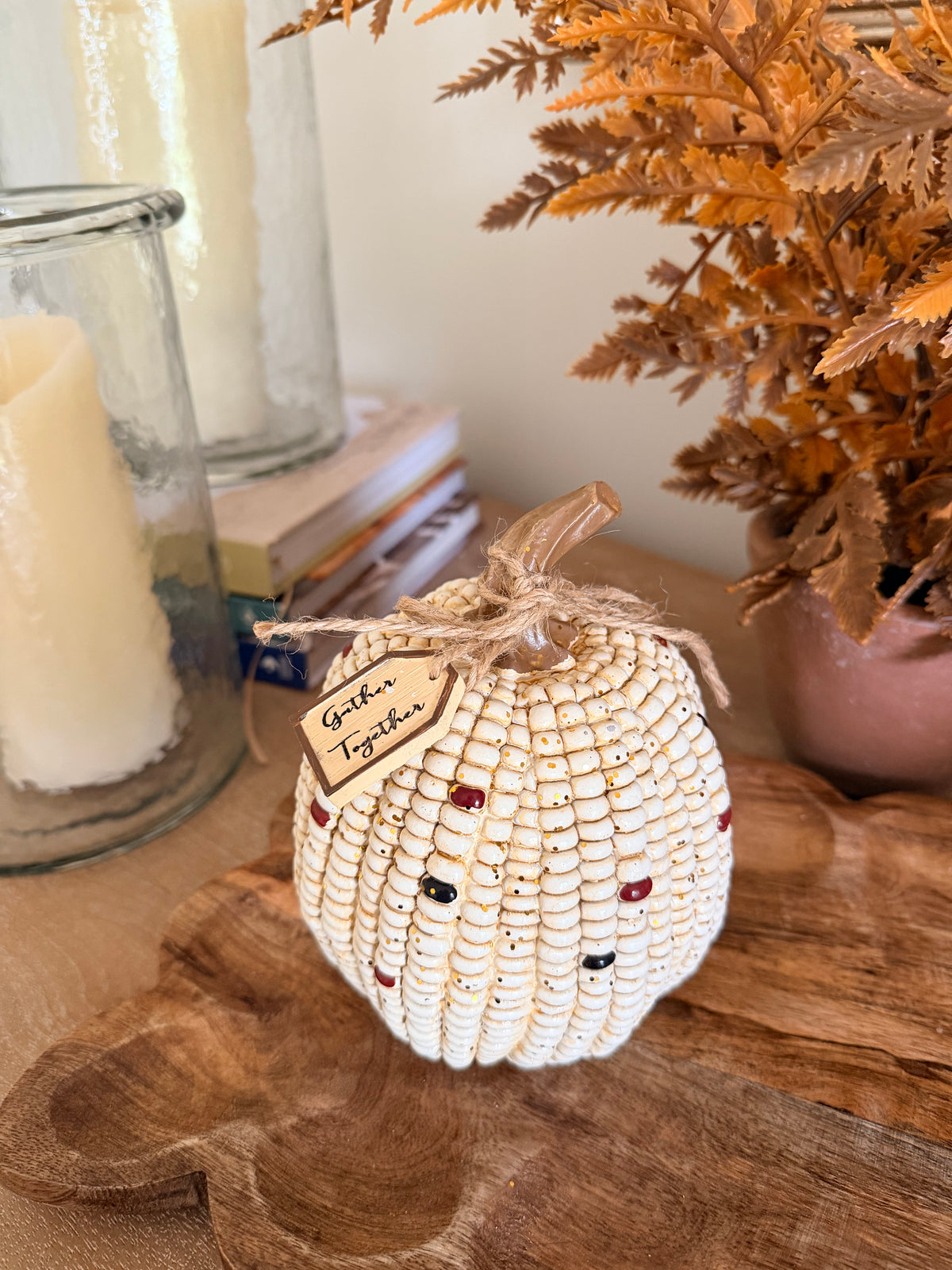 Gather Together Indian Corn Medium 6” Tall Resin Cream Pumpkin Fall Autumn Home Decor