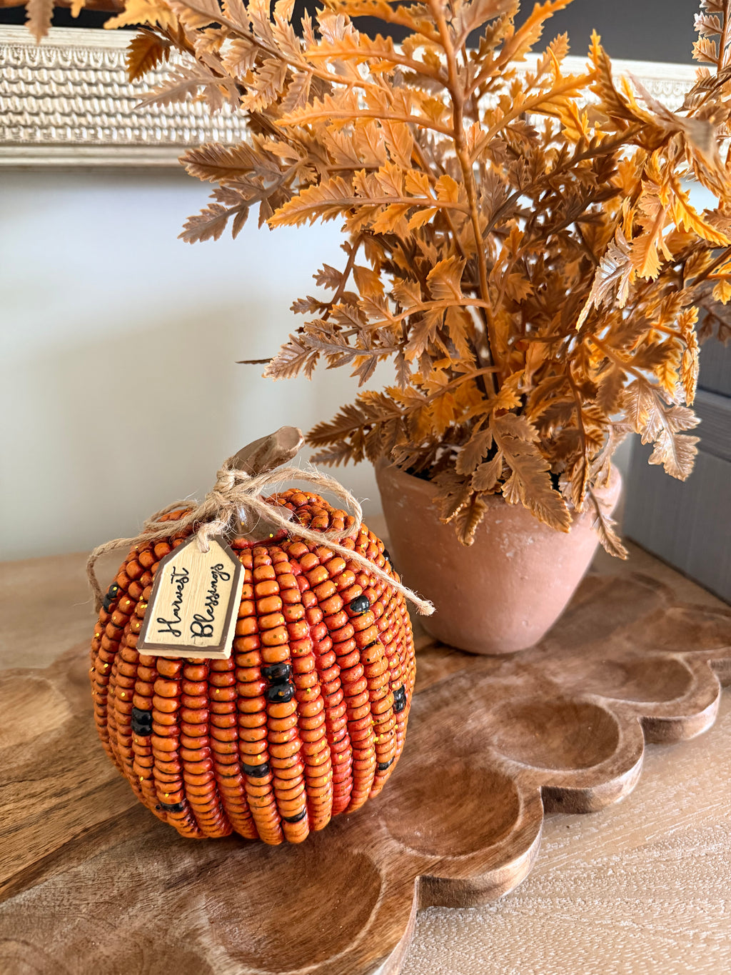 Harvest Blessings Medium 6” Tall Indian Corn Resin Orange Pumpkin Fall Autumn Home Decor Accent